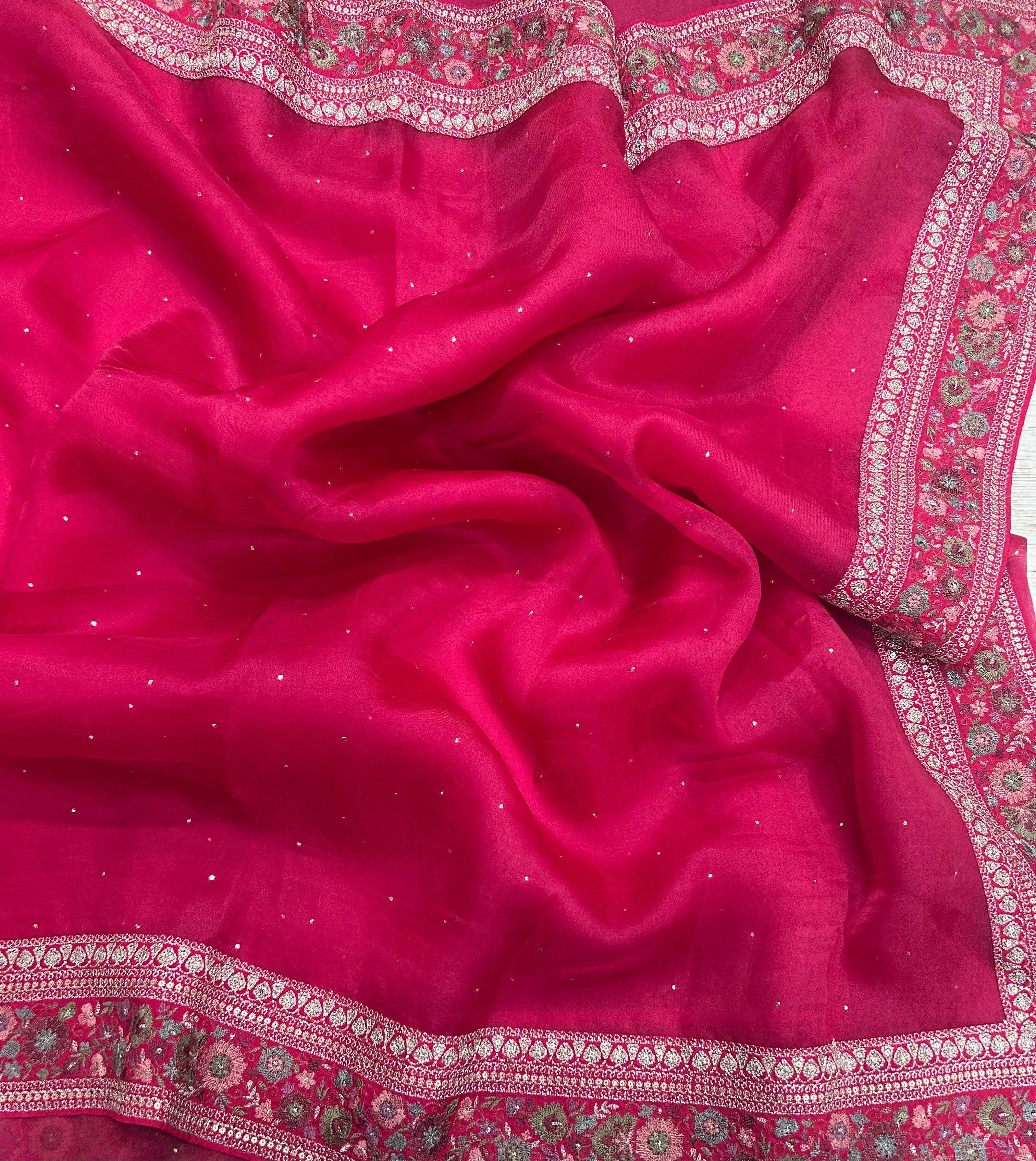 Pink rich border pure organza saree(POS106)