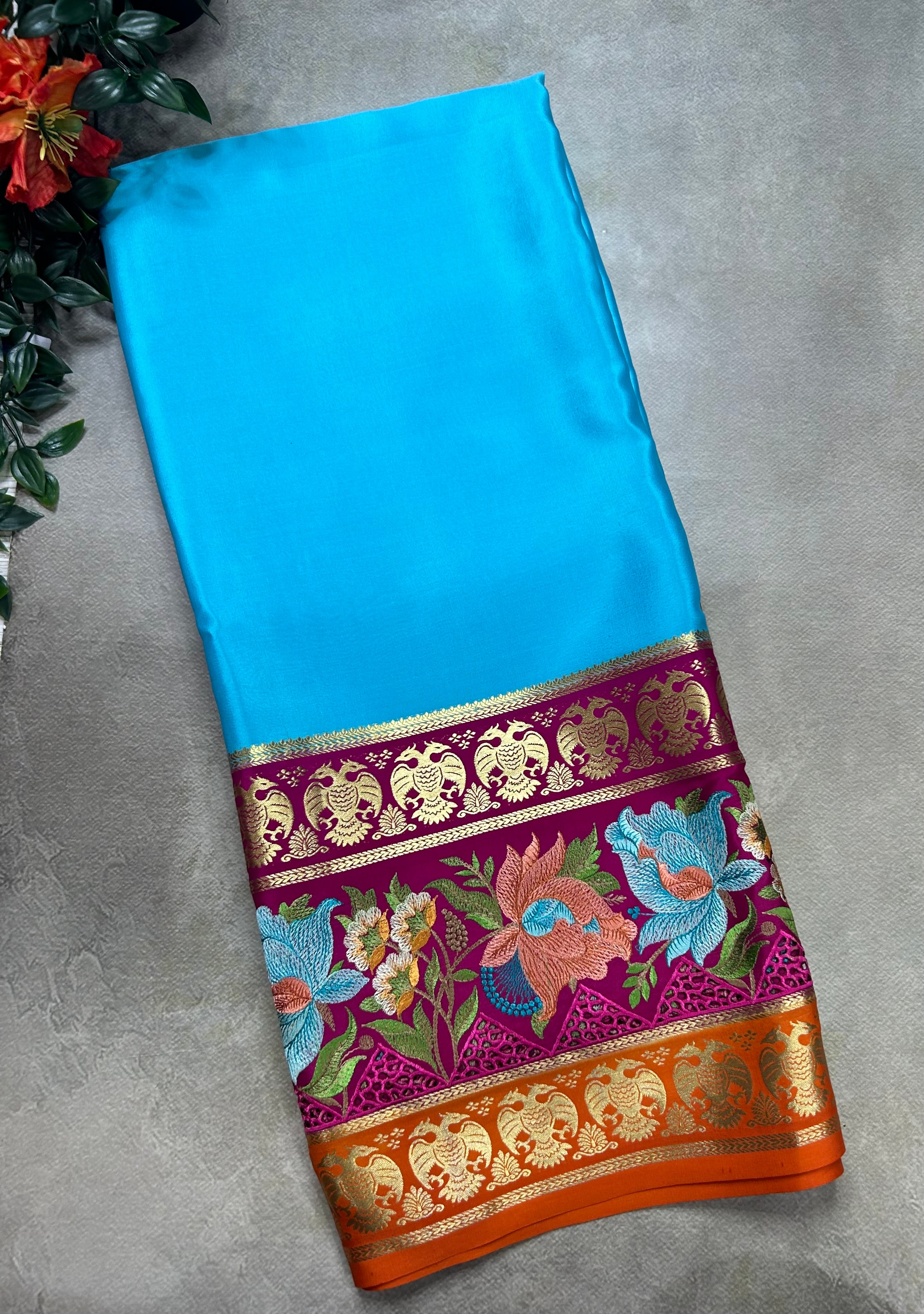 3D embroidery pure mysore silk-105 saree