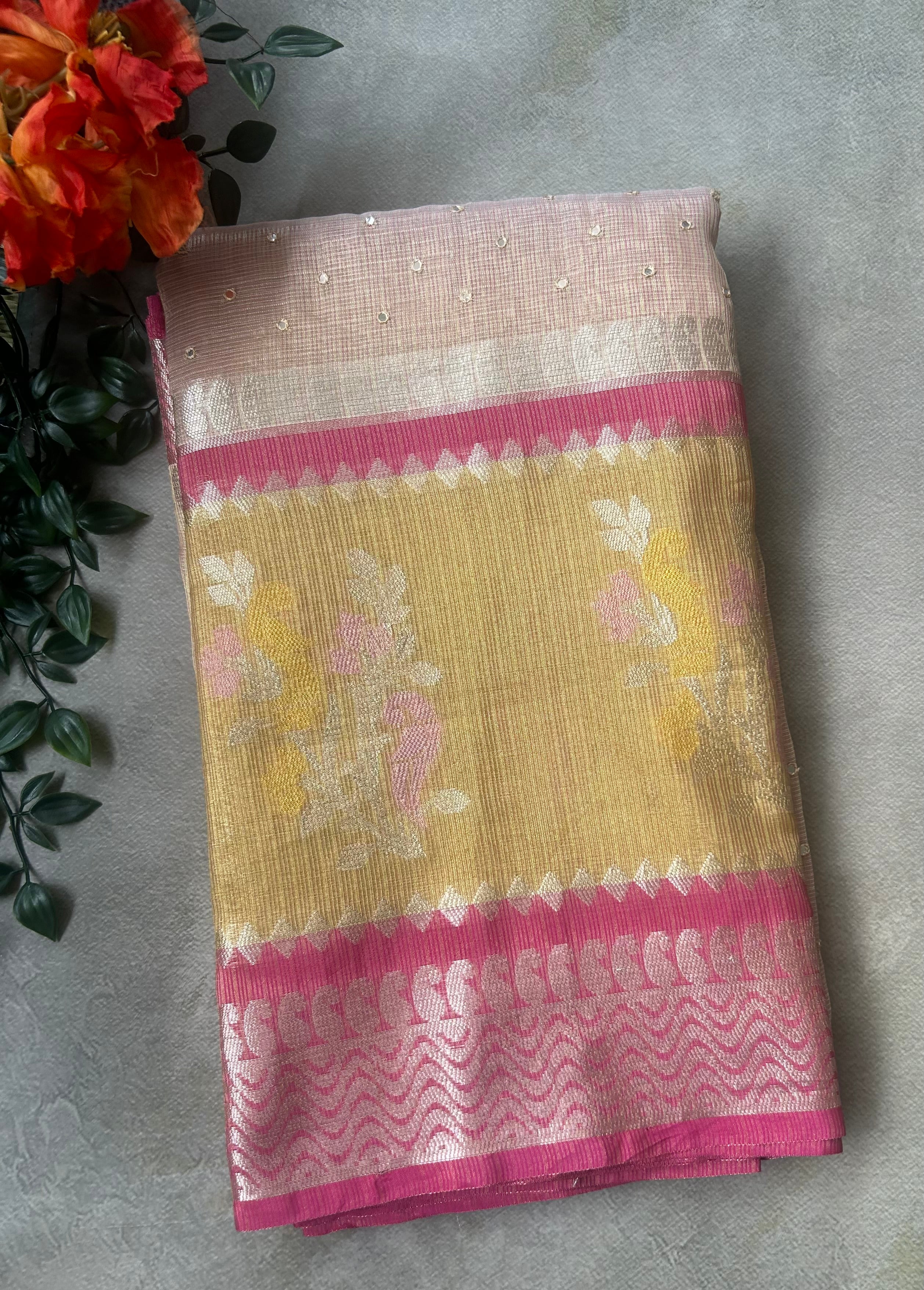 Cream bentex border Kota checks saree