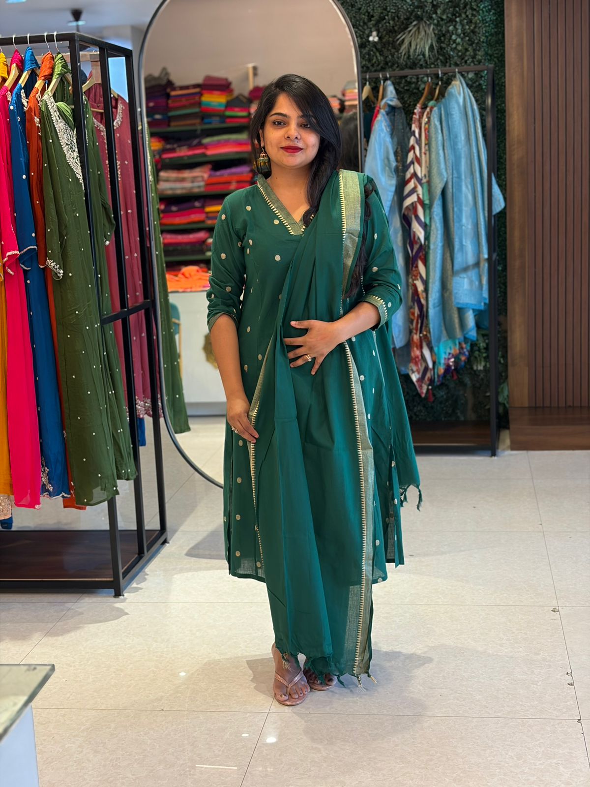Bottle Green Pure Cotton A Line Kurtha 721