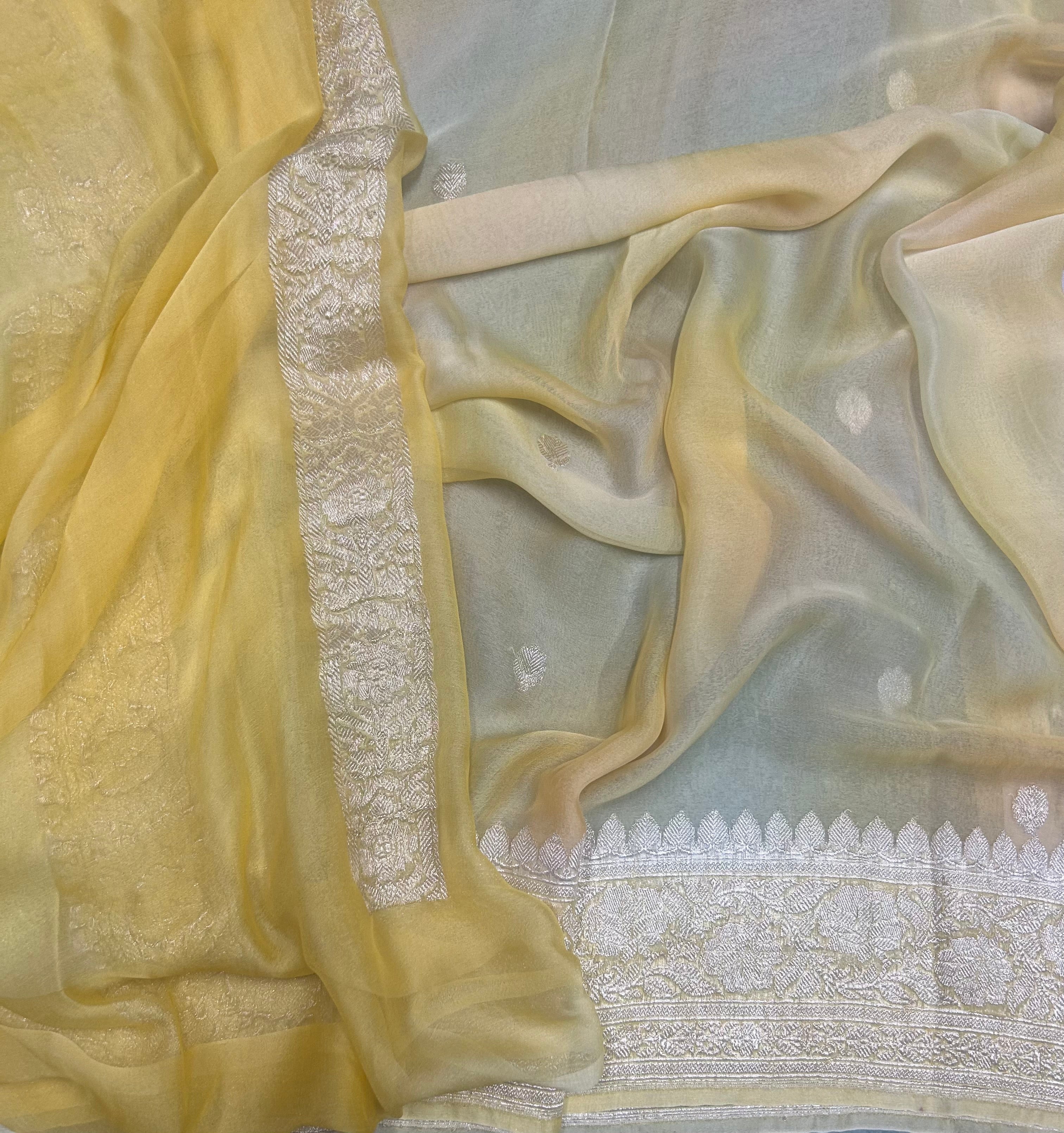 Cream small butta chiffon pure 104 saree
