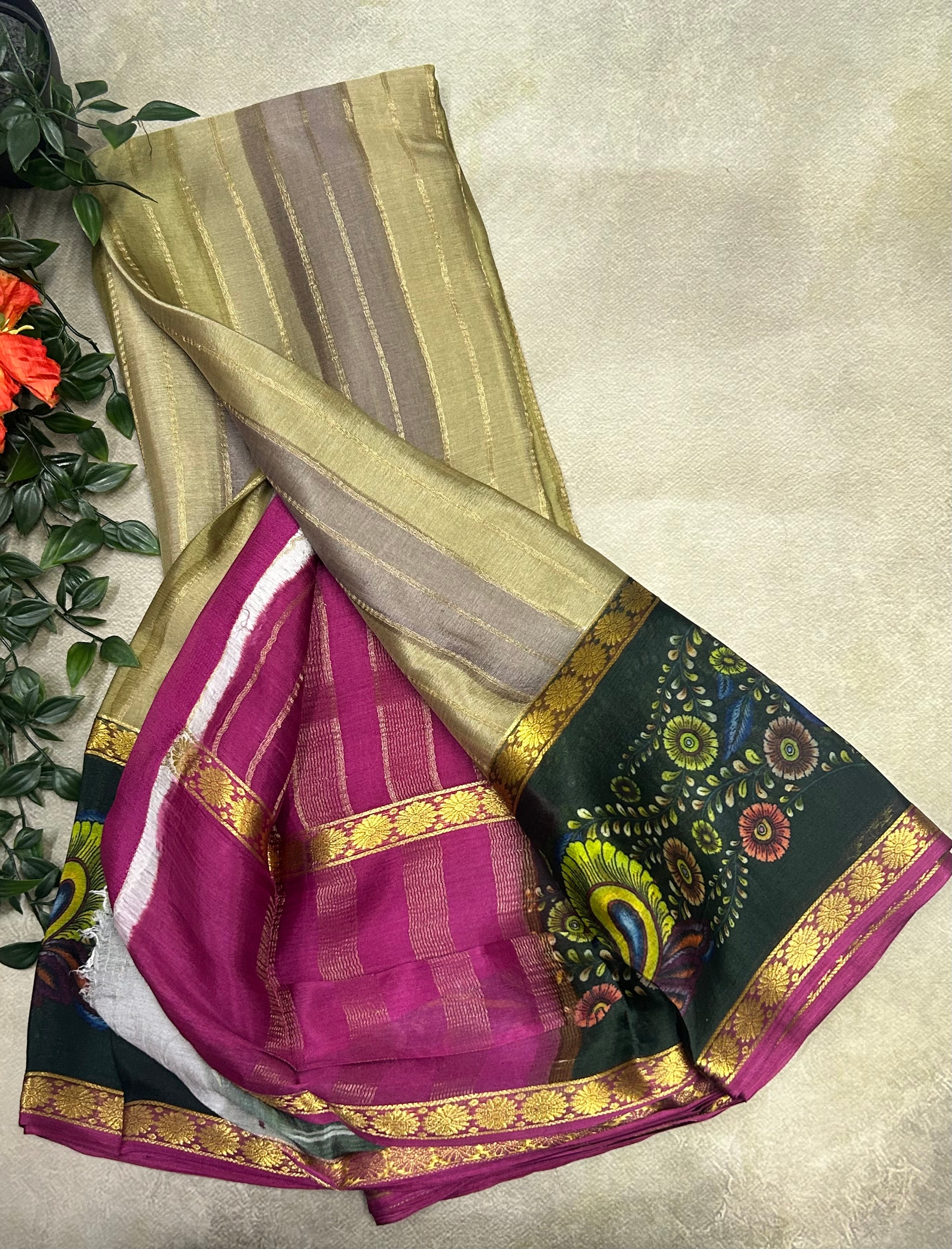 Rankart kalamkari border pure wrinkle 103 crepe silk saree