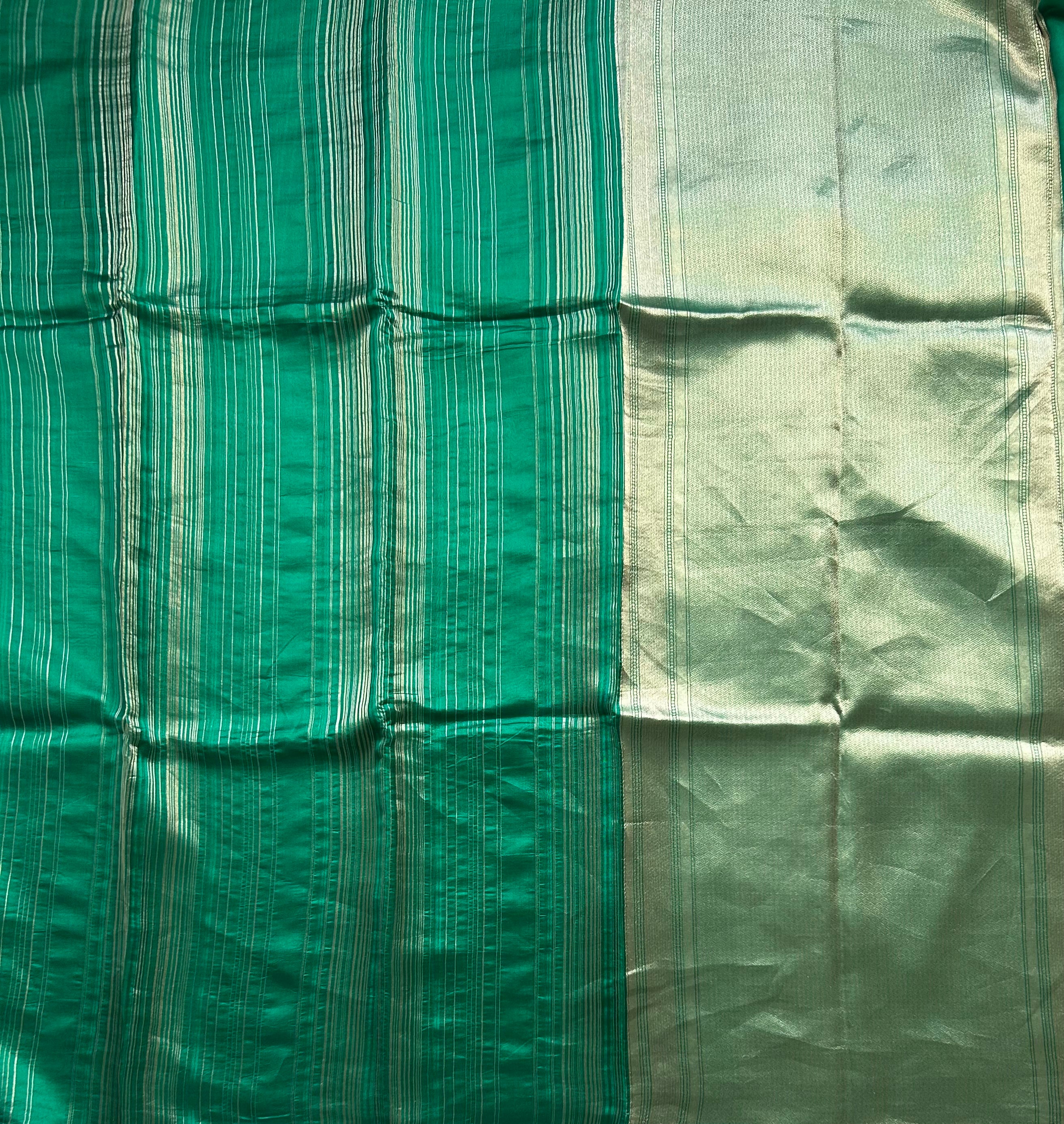 Light Rama green stripes pure organza tissue 103 saree