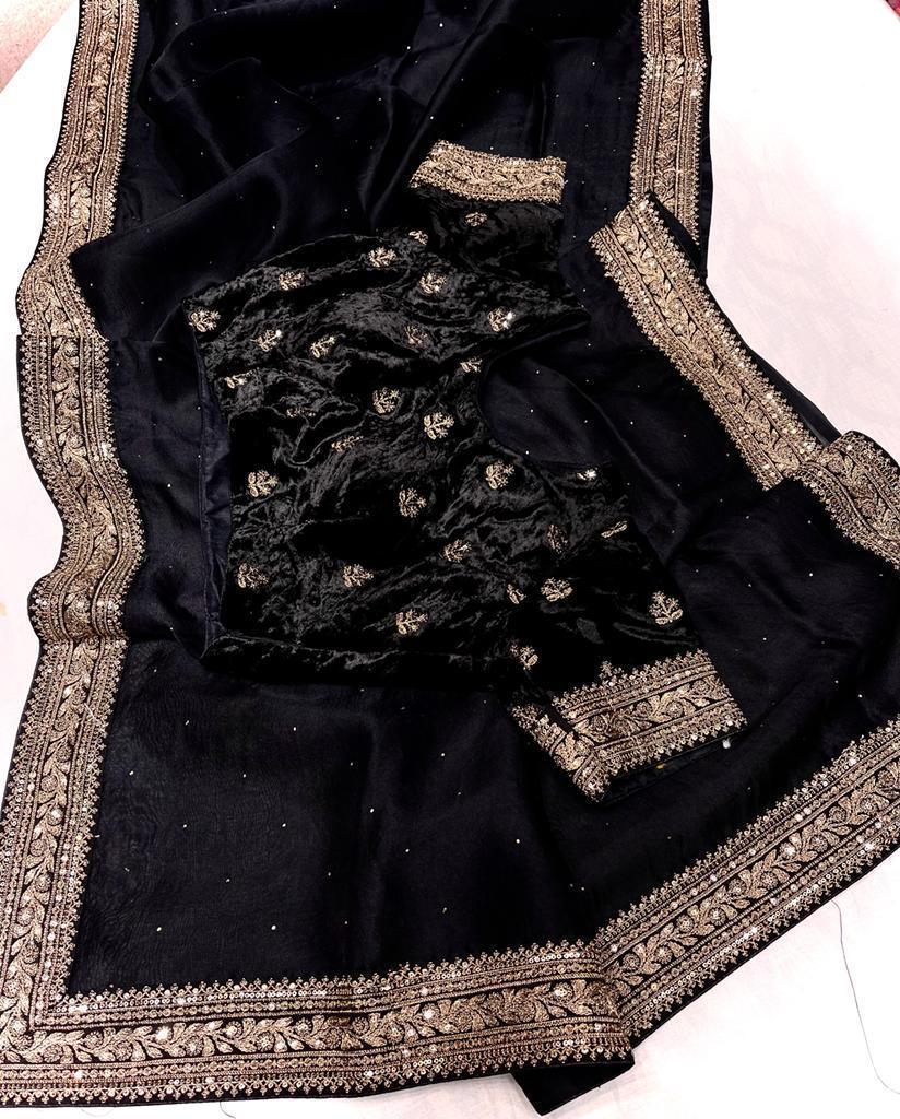 Black sabyasachi inspired pure organza saree