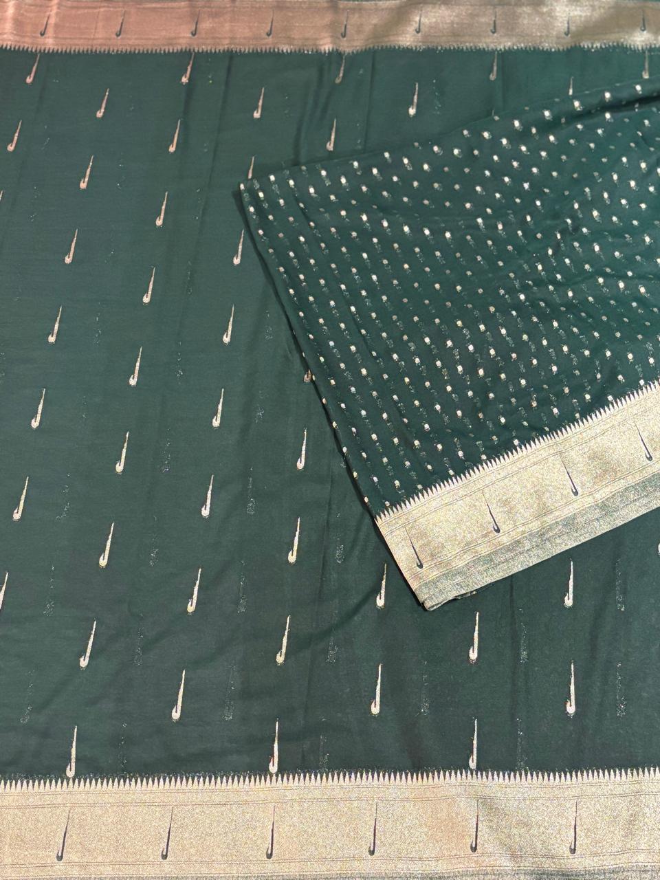 Bottle Green paithani designer soft georgette silk (RR)