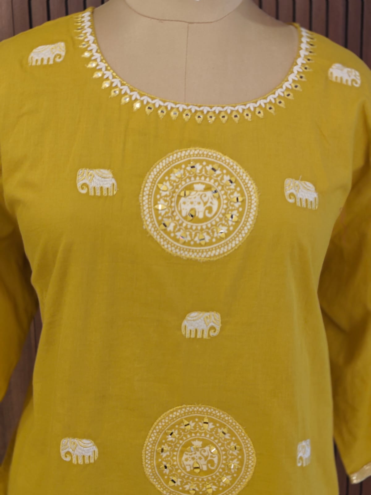Yellow Cotton Block Print Airline plus size Kurtha