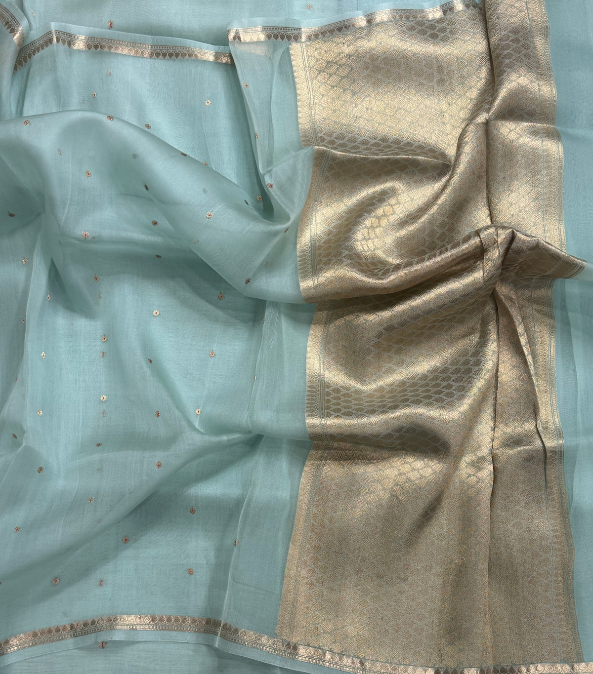 Sea green pure Kora Organza Saree 111