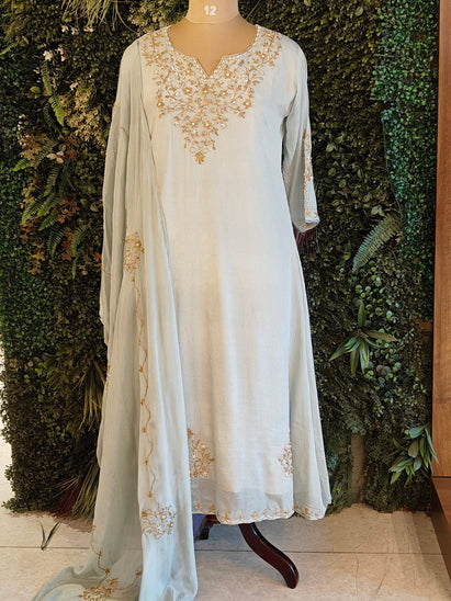 Sky Blue Airline Chinnon Hand Embroidery Kurtha 513