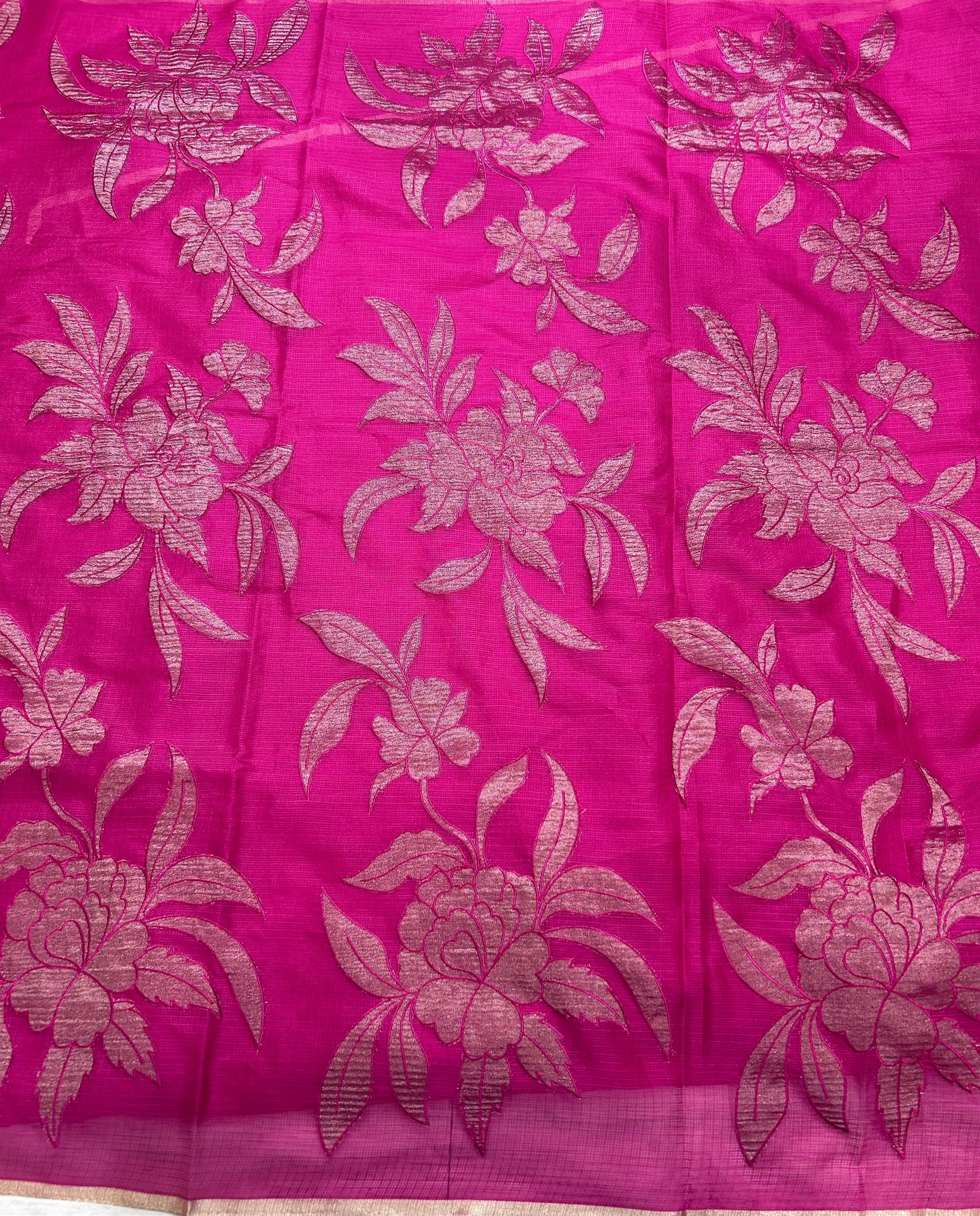 Pink  kota checks appliqué work 106 saree
