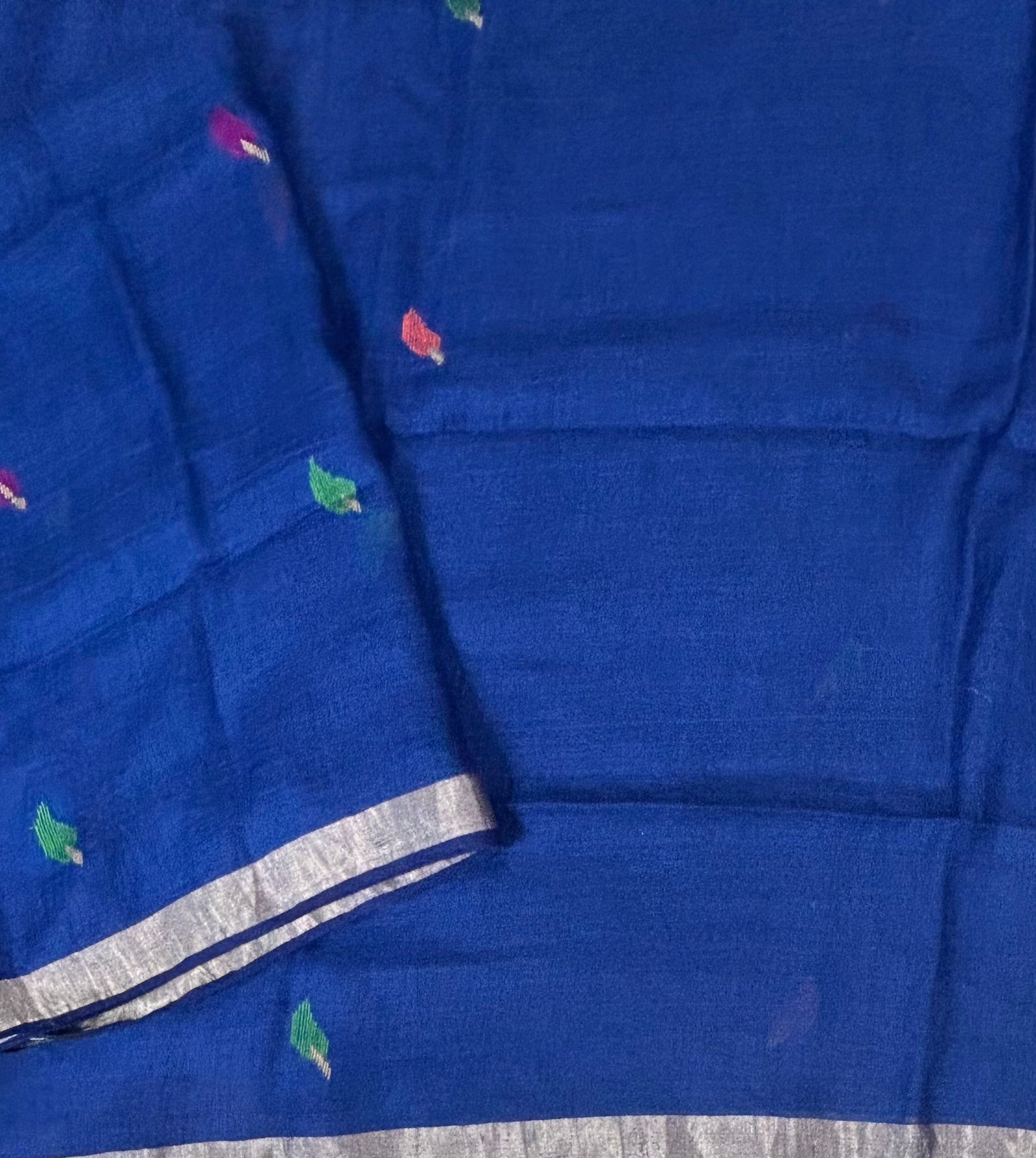 Blue small Butta pure linen saree