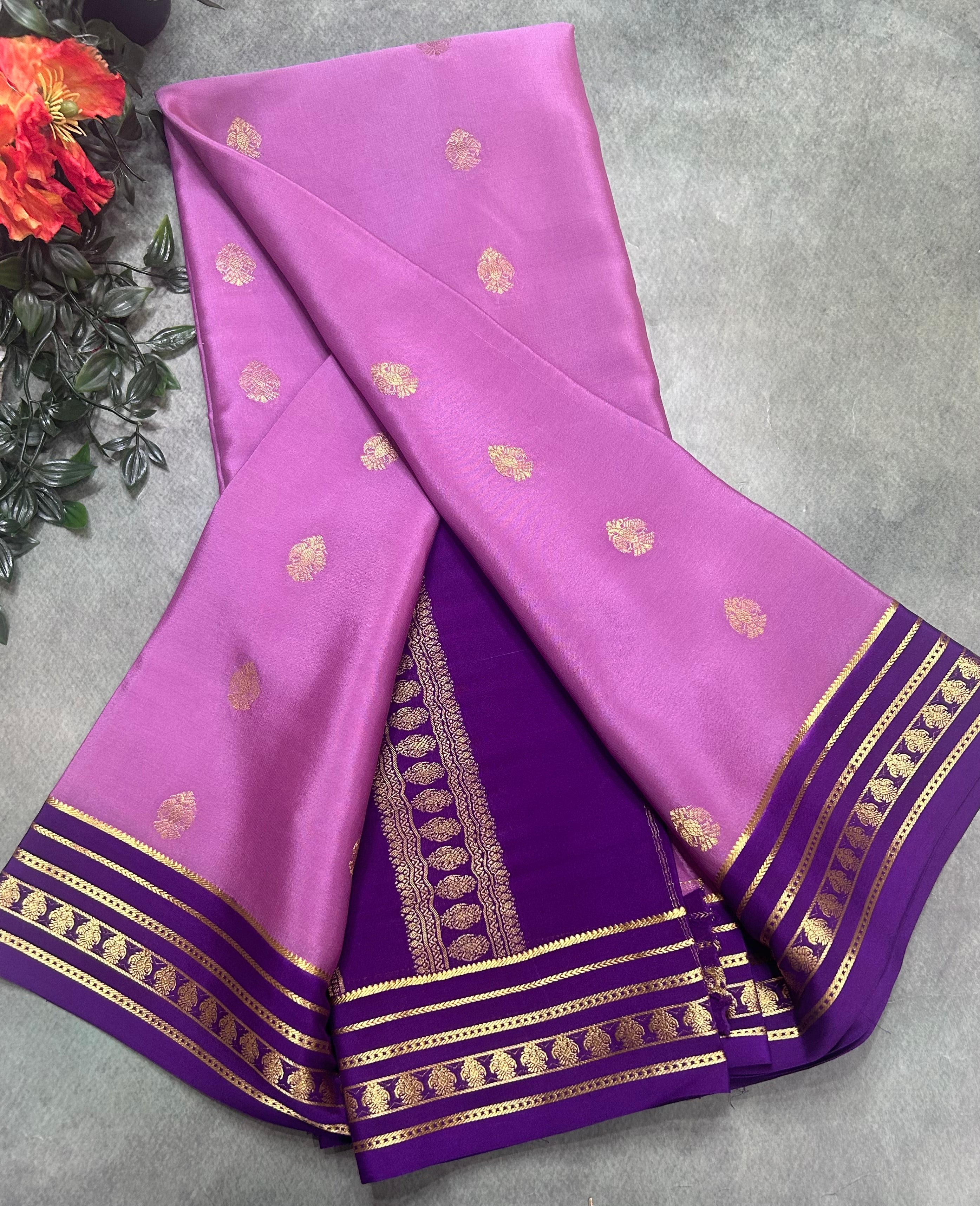 Light purple stripes border pure Mysore silk 106 saree