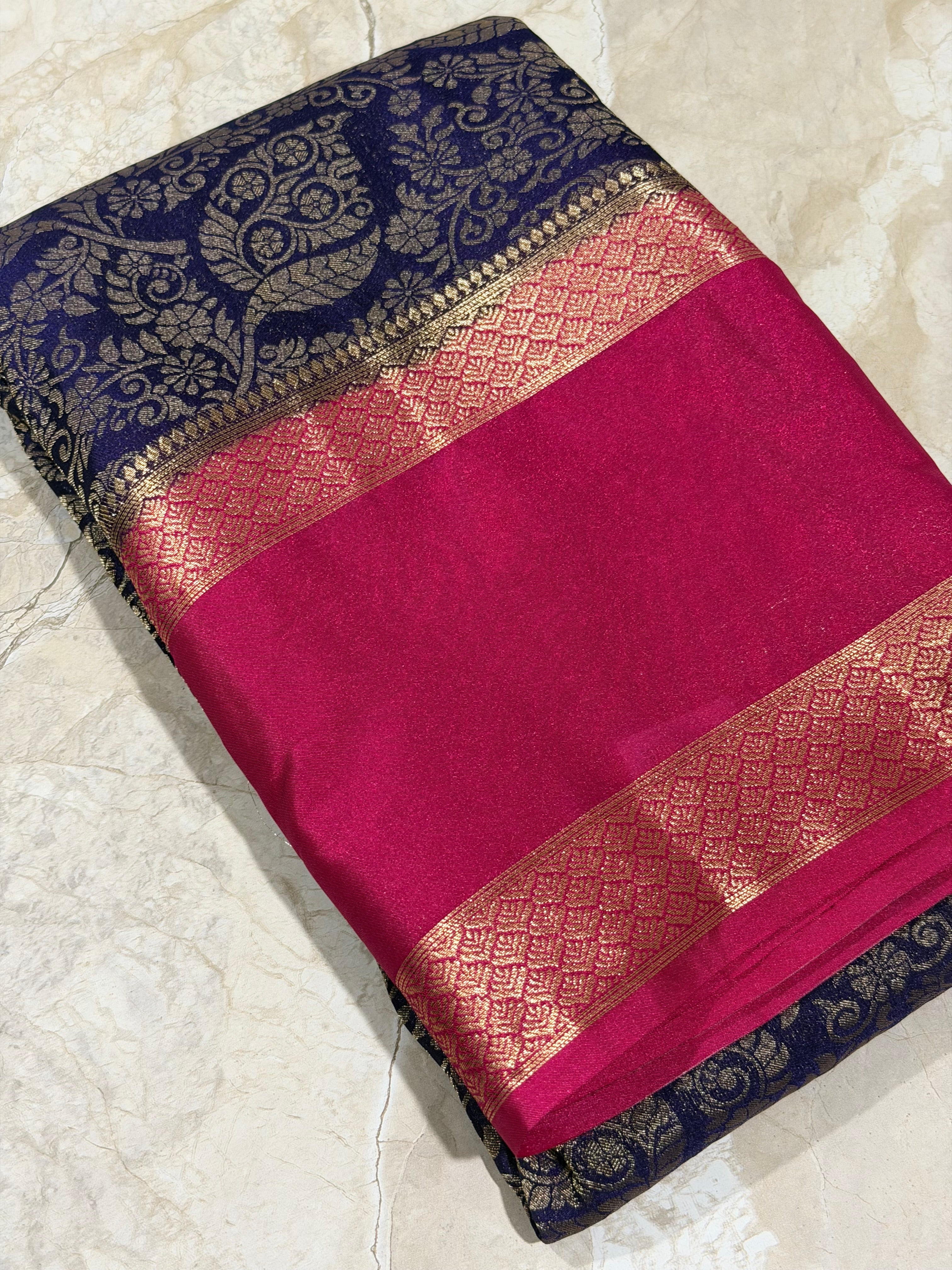 Navy Brocade Semi Mysore Silk Saree 108 (Copy 4)