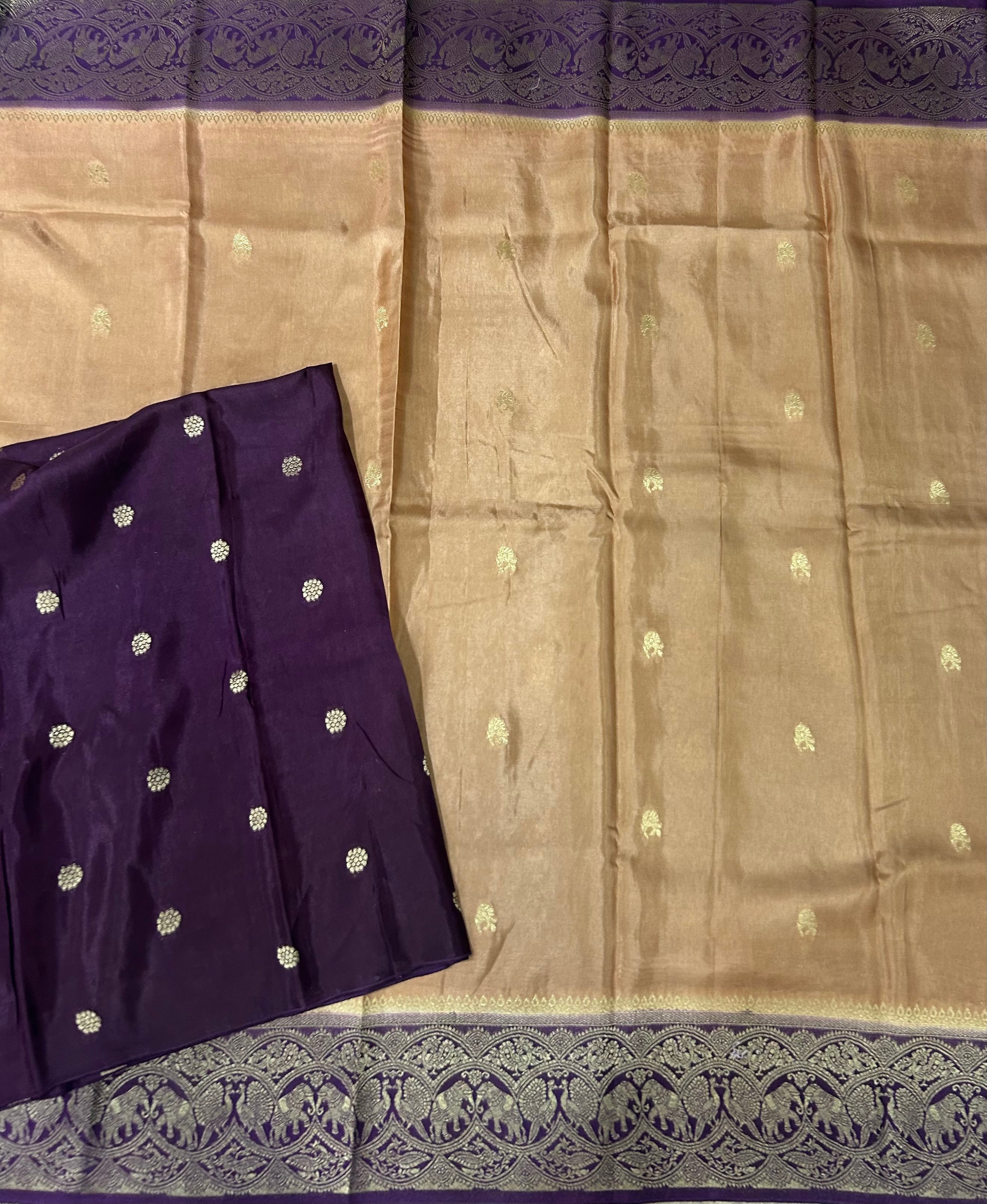 Pastel brown contrast border semi Mysore 105 saree