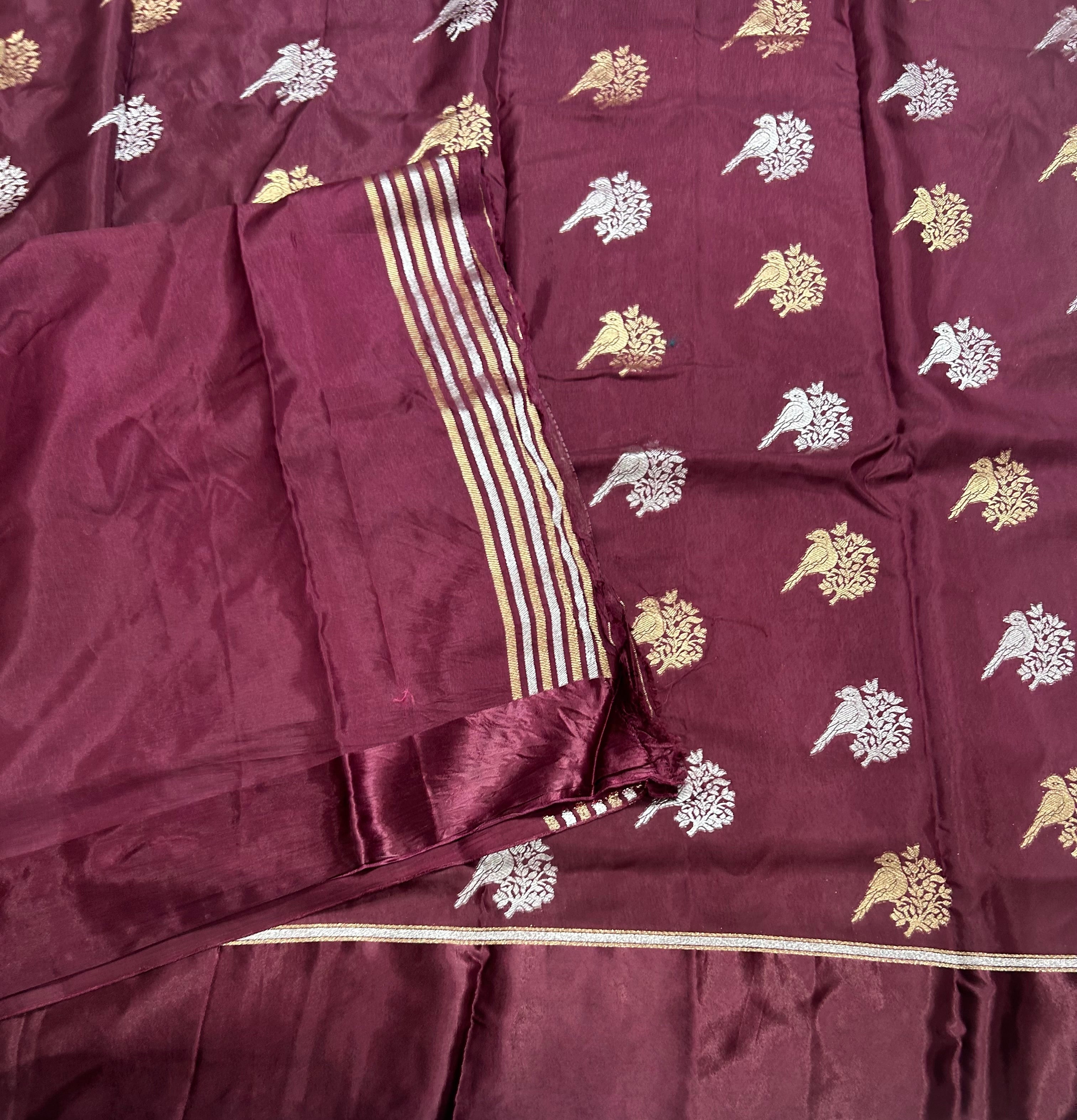 Light brown satin border dola crepe 105 saree