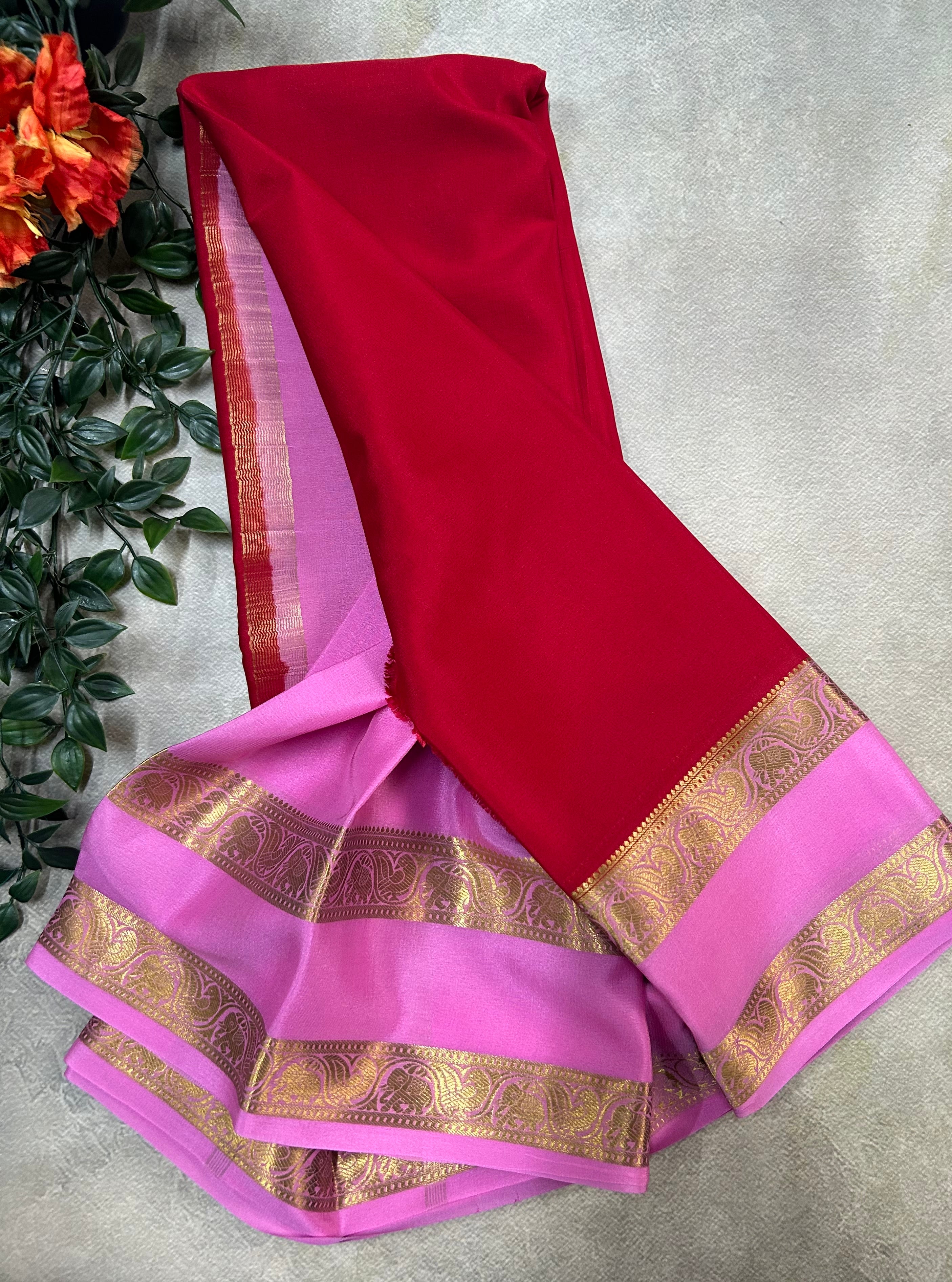Red n pastel pure Mysore silk saree