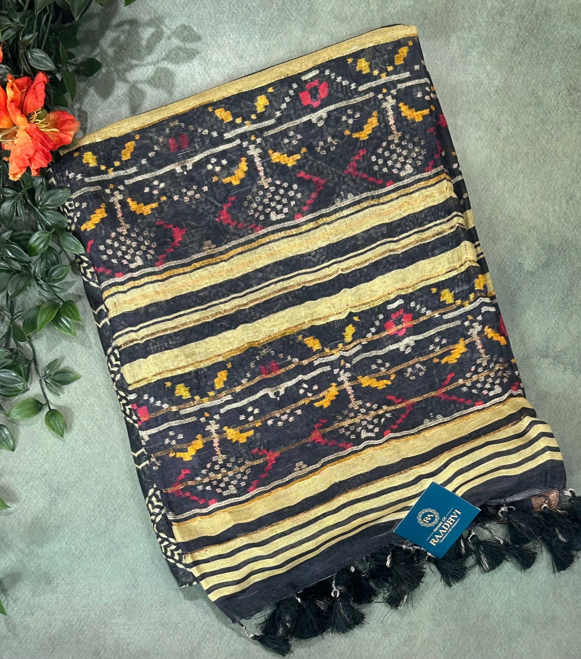 Black pure linen saree