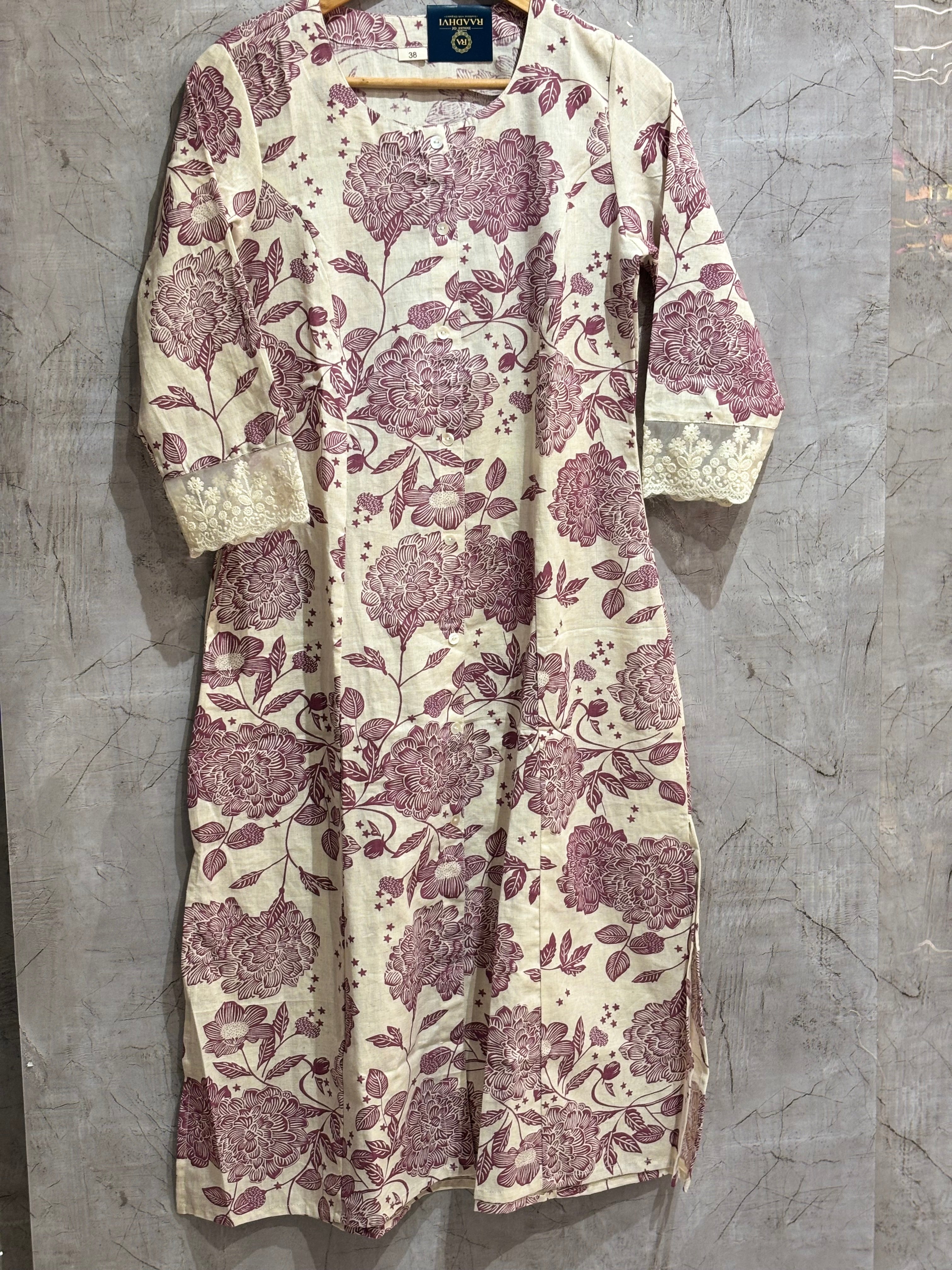 "LILY" Cream and wine linen Cotton cord set Kurtha
