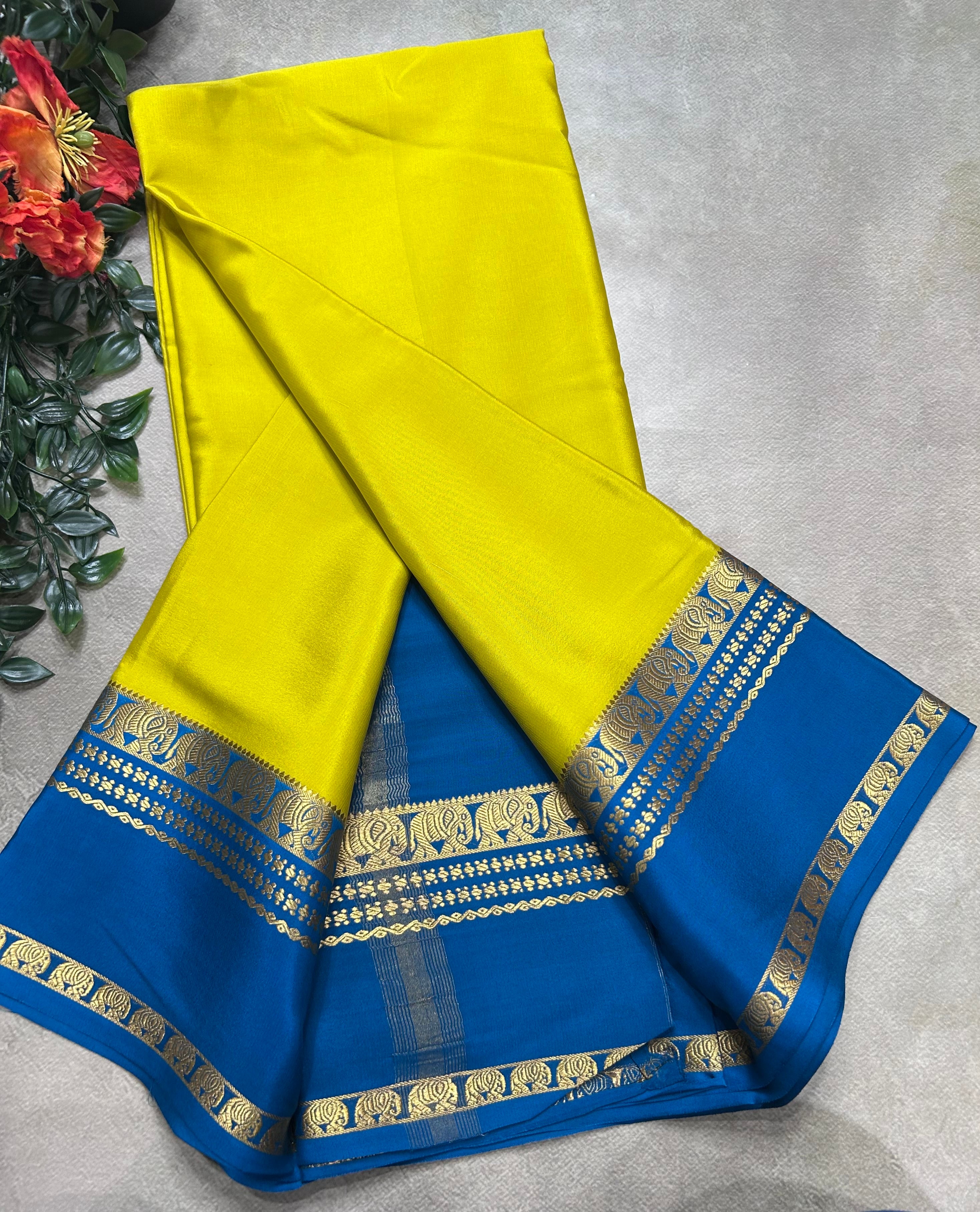 Yellow bentex border pure mysore silk saree(YMS106)