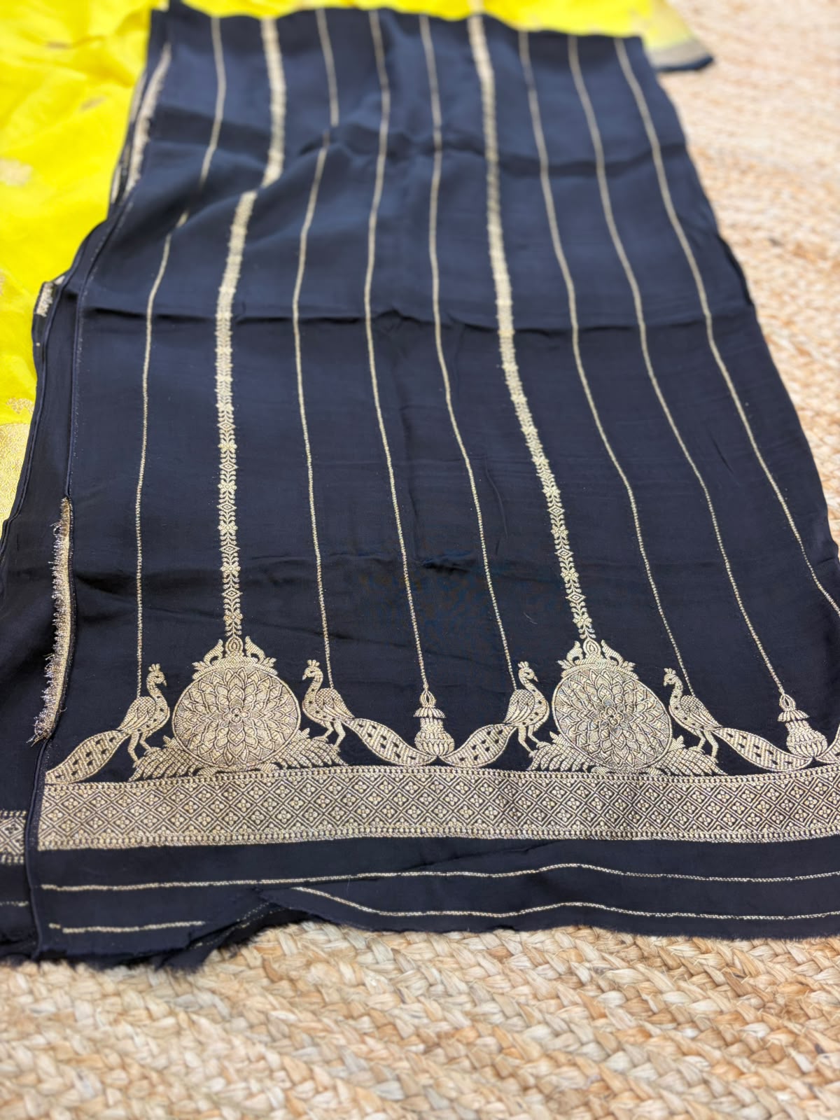 Black Satin Banarasi Dress Material
