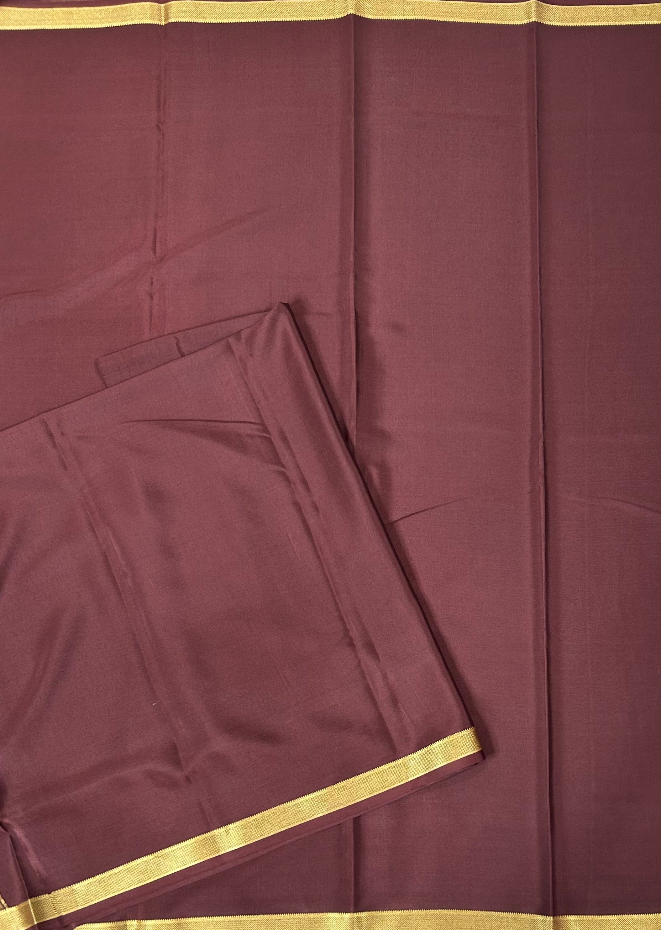 Brown plain one inch pure mysore silk-12 saree