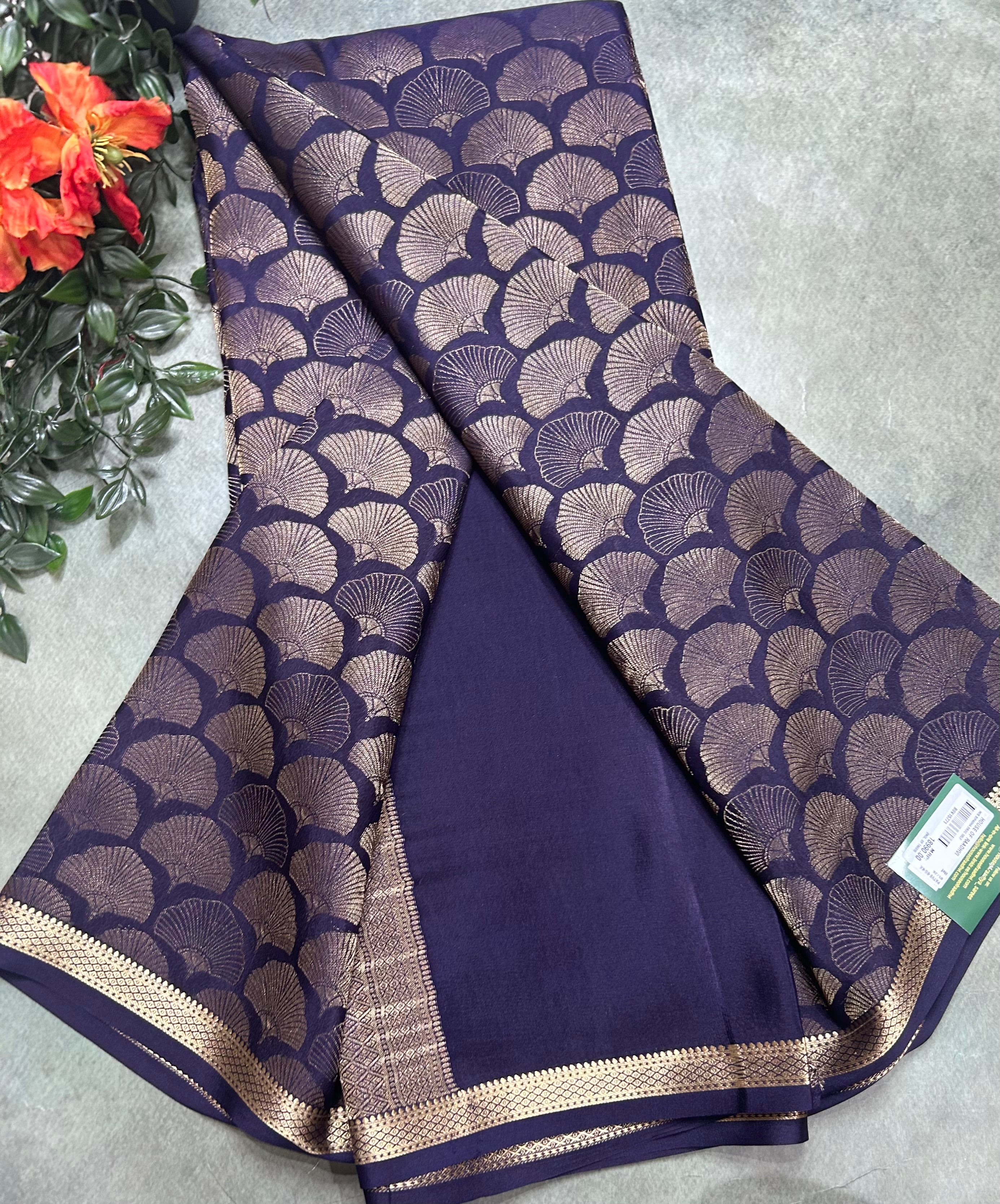 Navy blue brocade Pure Mysore Silk 106 Saree