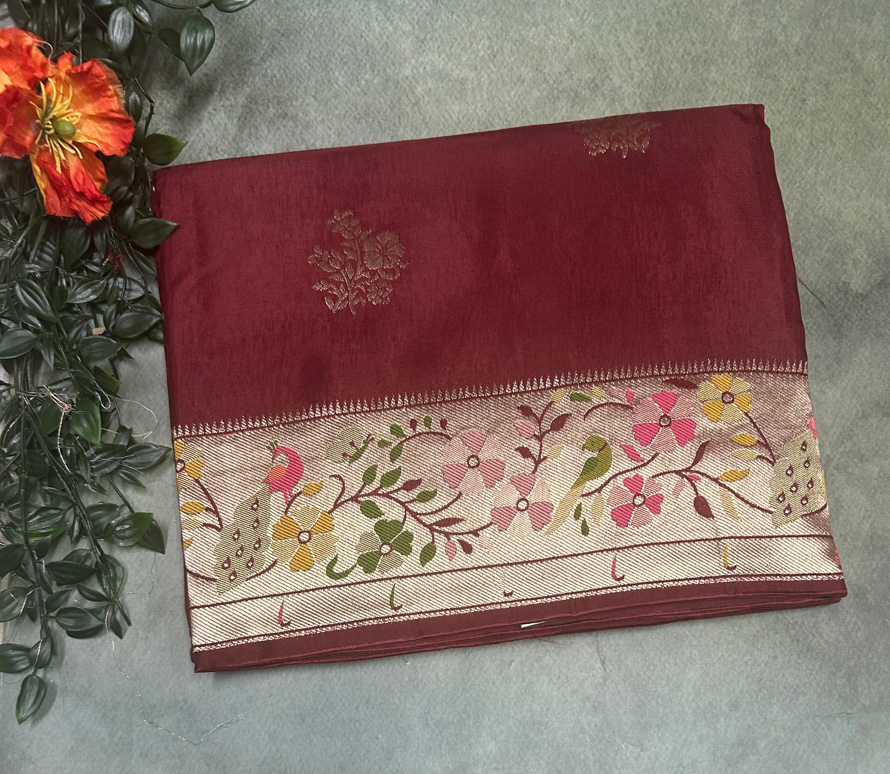 Brown Paithani border tussar crepe 105 saree