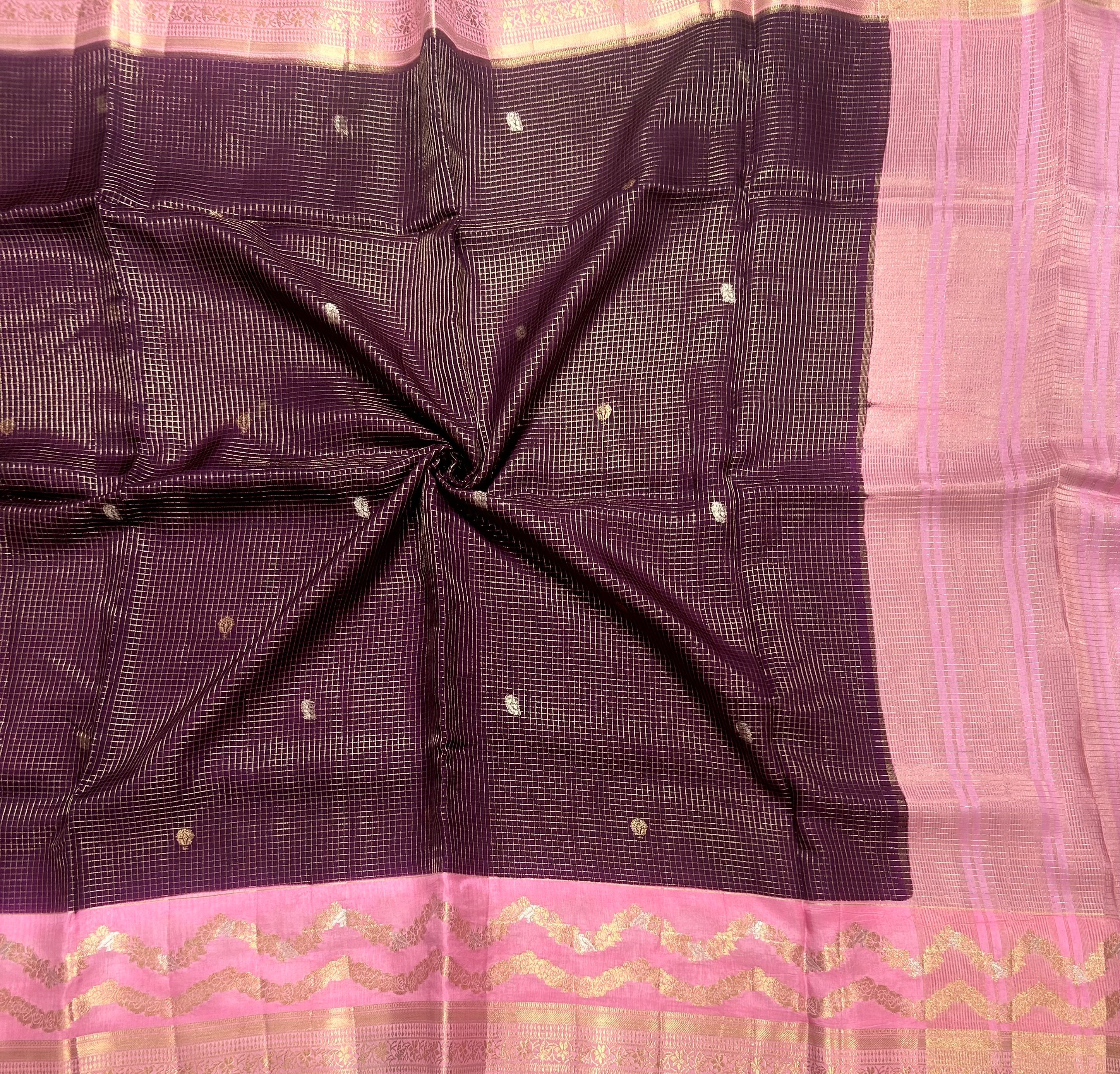 Purple small checks semi Mysore 105 saree