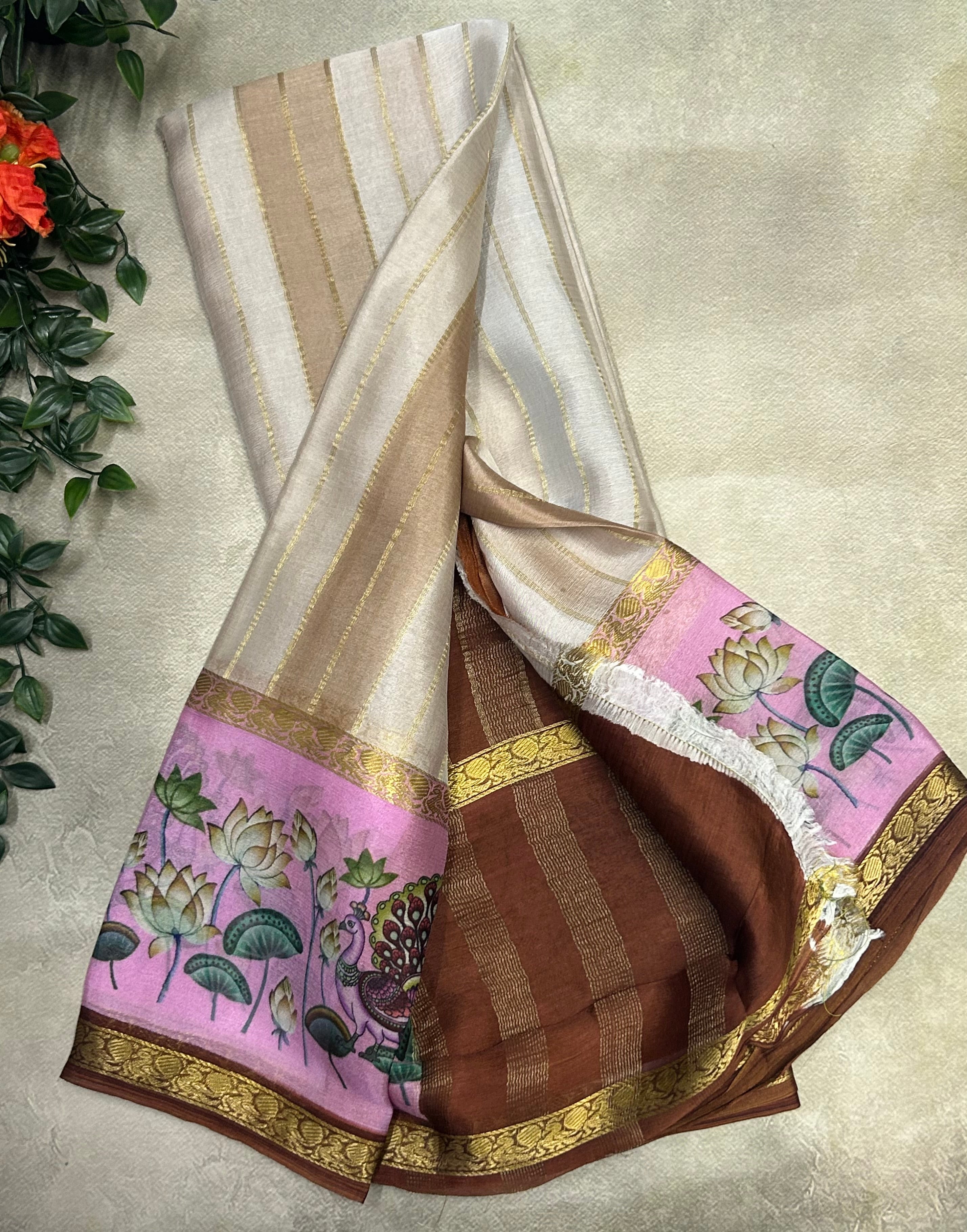 Rankart kalamkari border pure wrinkle 103 crepe silk saree