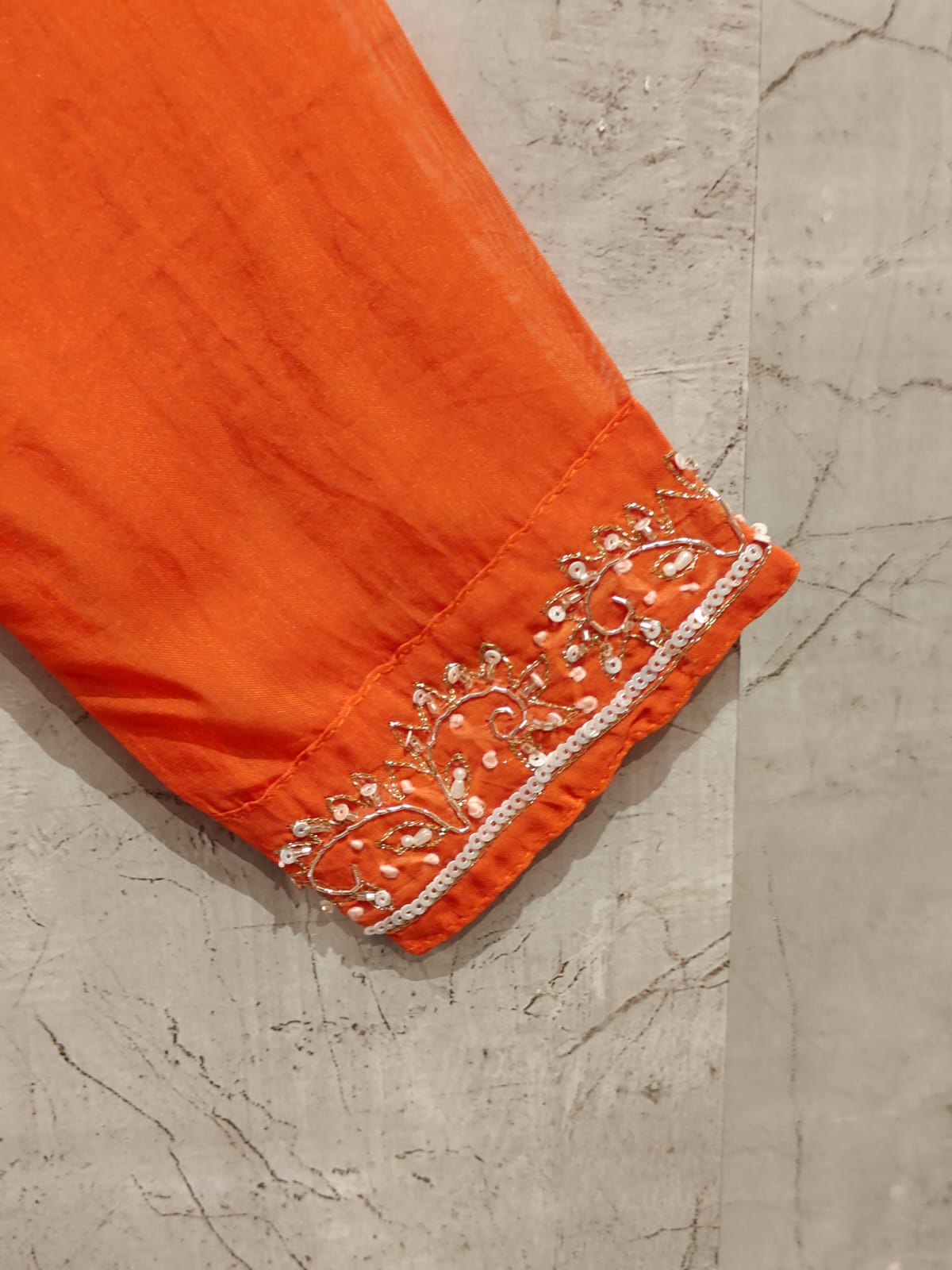 Orange Organza Hand Embroidery Airline Kurtha 966