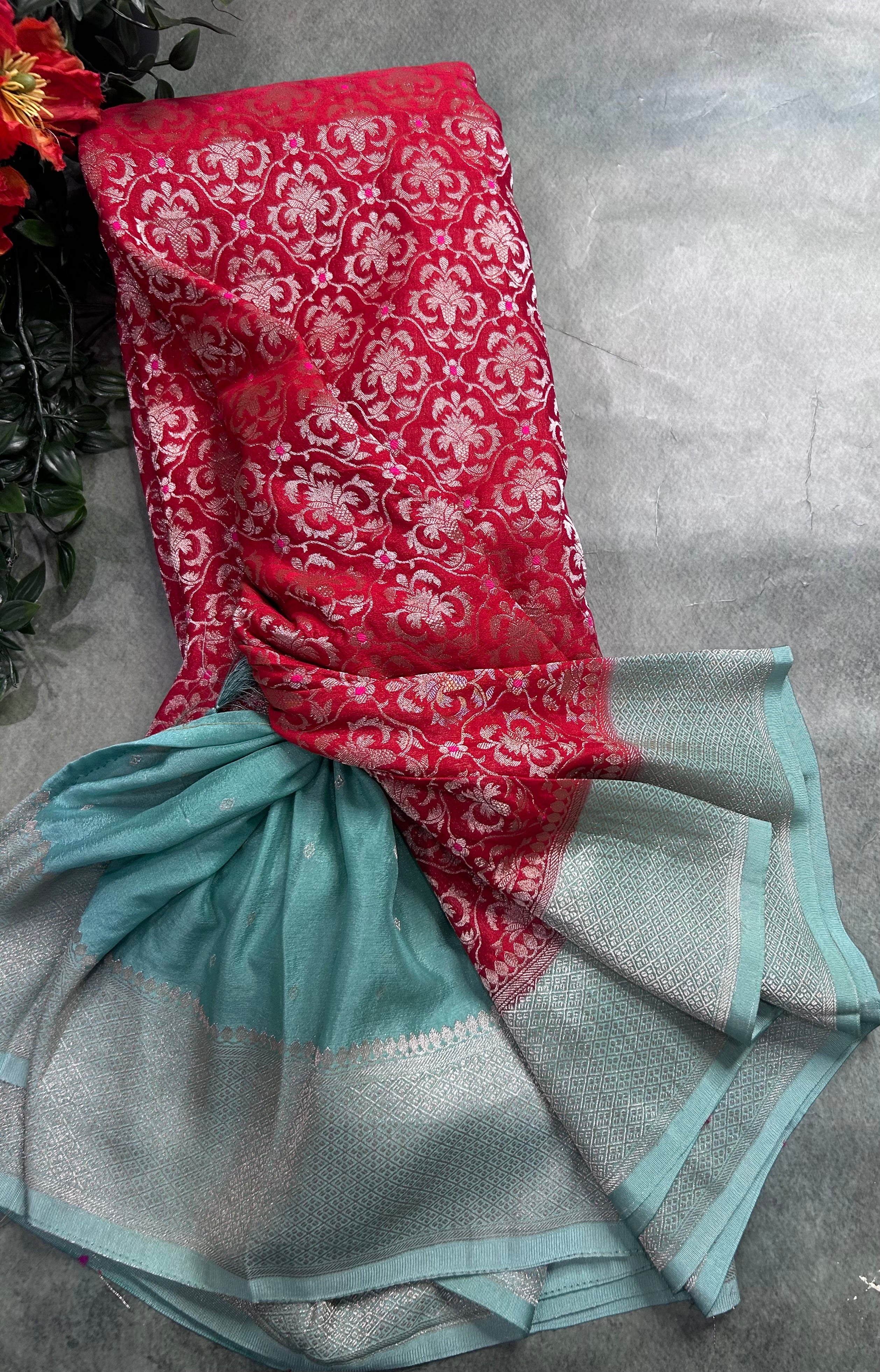 Red brocade semi georgette 105 saree