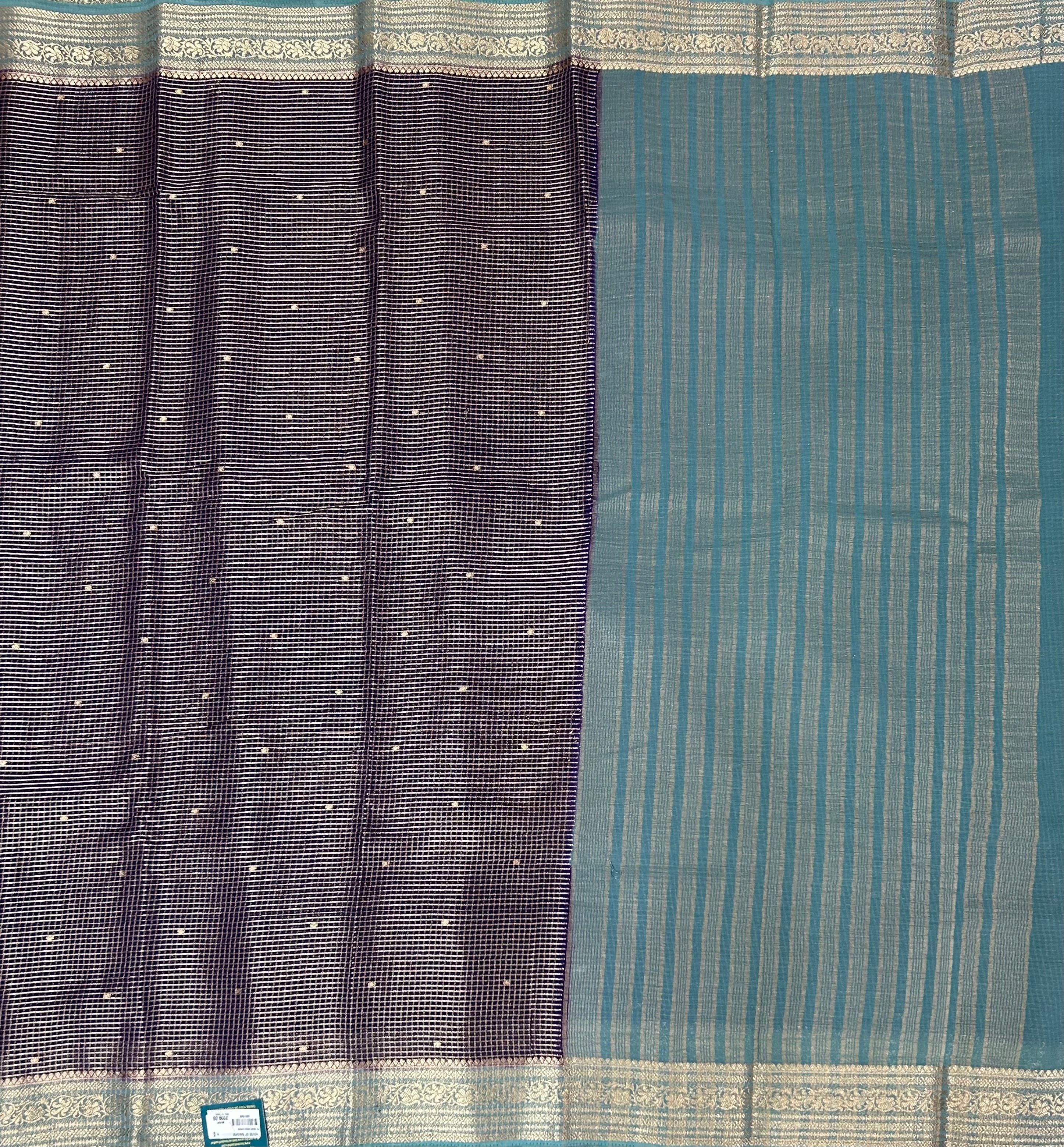 Purple small checks semi mysore crepe-12 saree