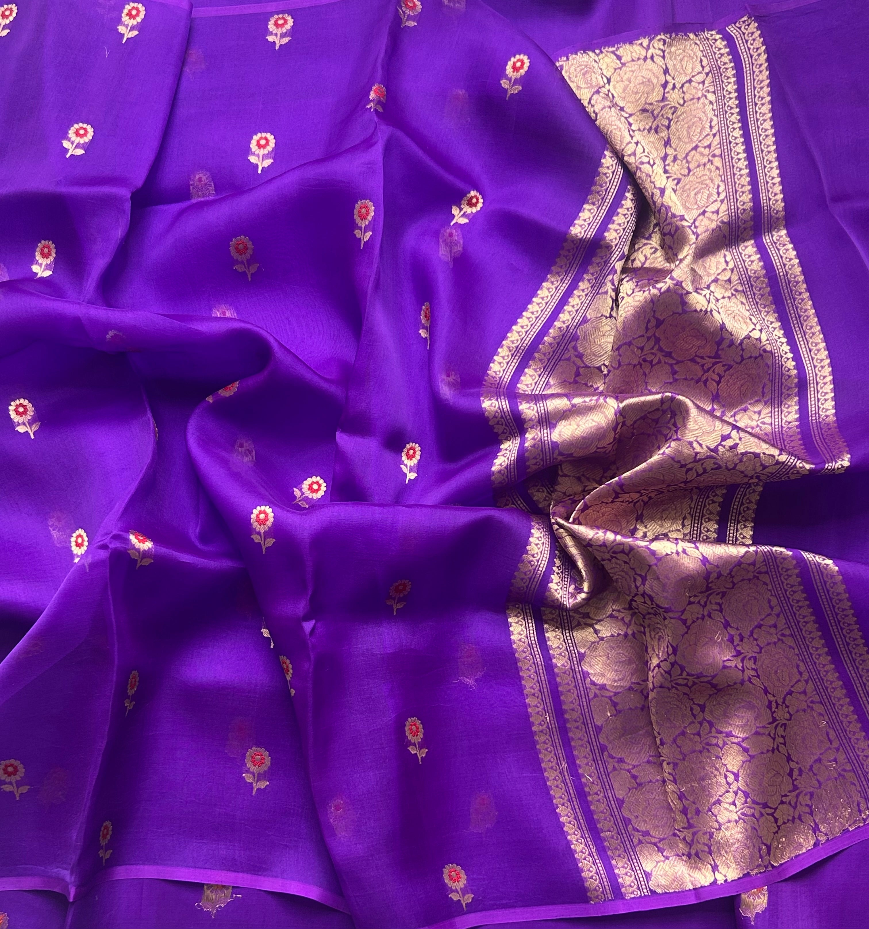 Purple pure kora 103 organza silk saree