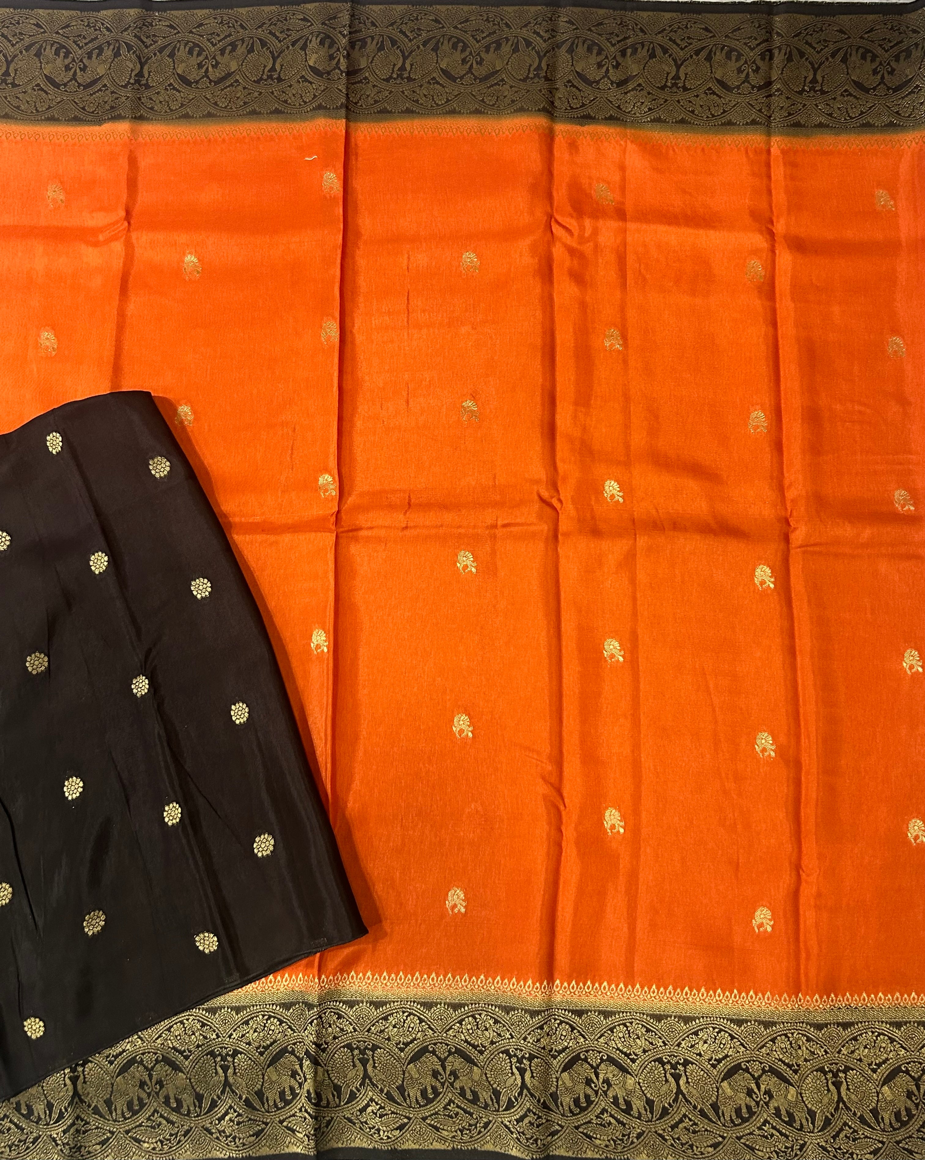 Orange contrast border semi Mysore 105 saree