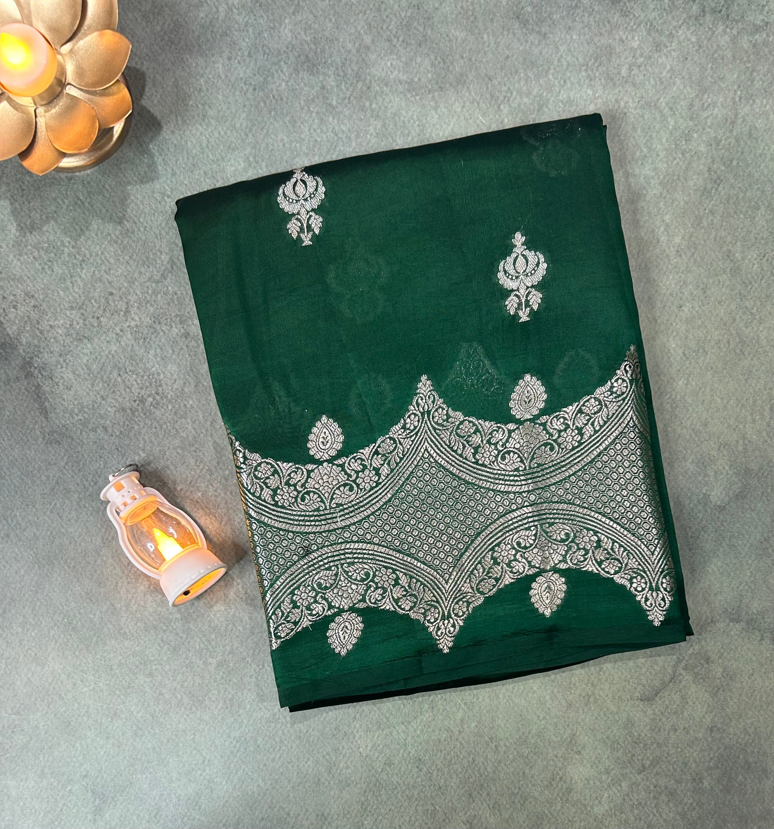 Bottle green scallop lightweight banarasi silk-10 saree