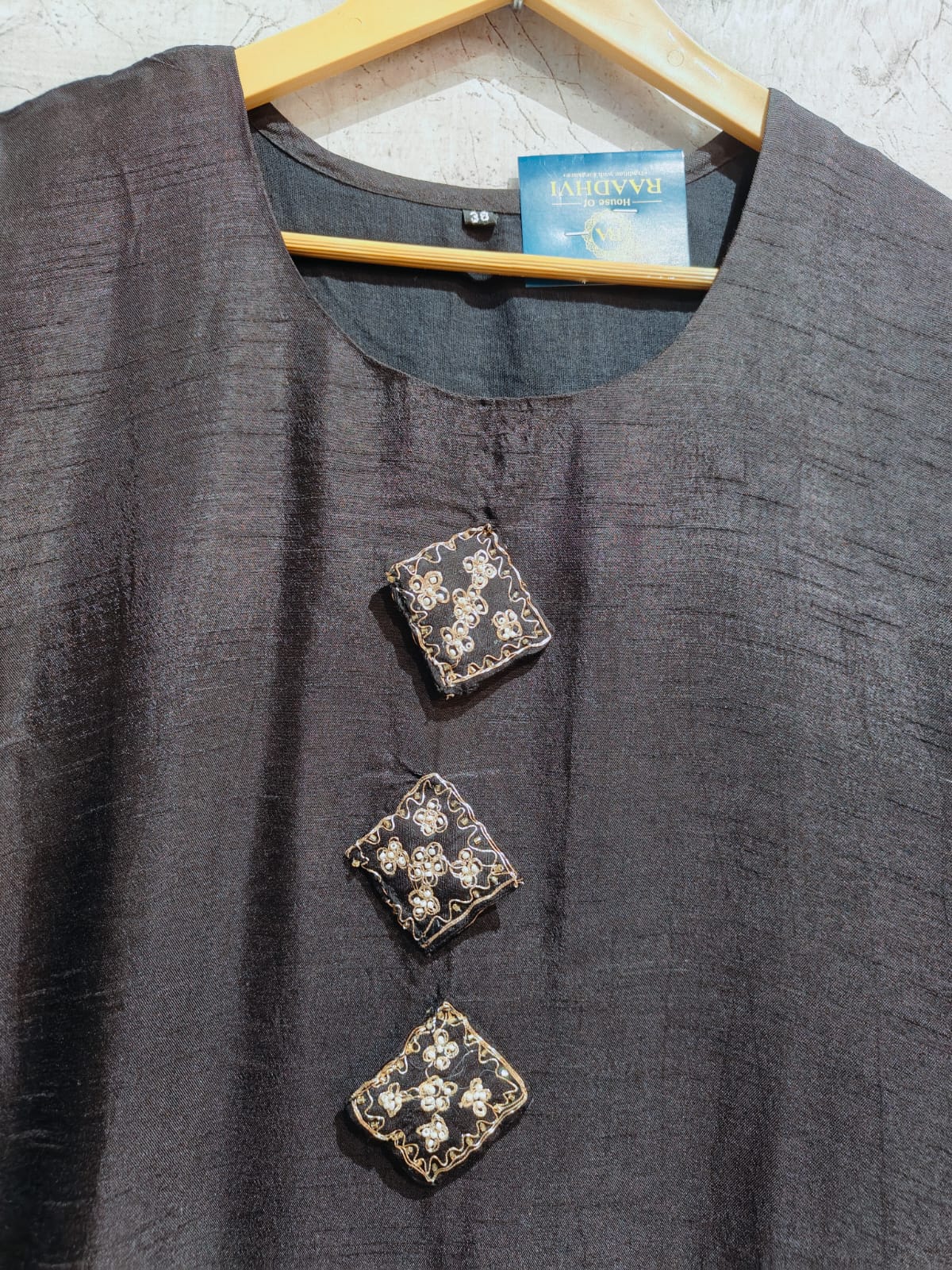 Black Dola Silk Kurtha 66 Hand Embroidery  with Banarasi Dupatta