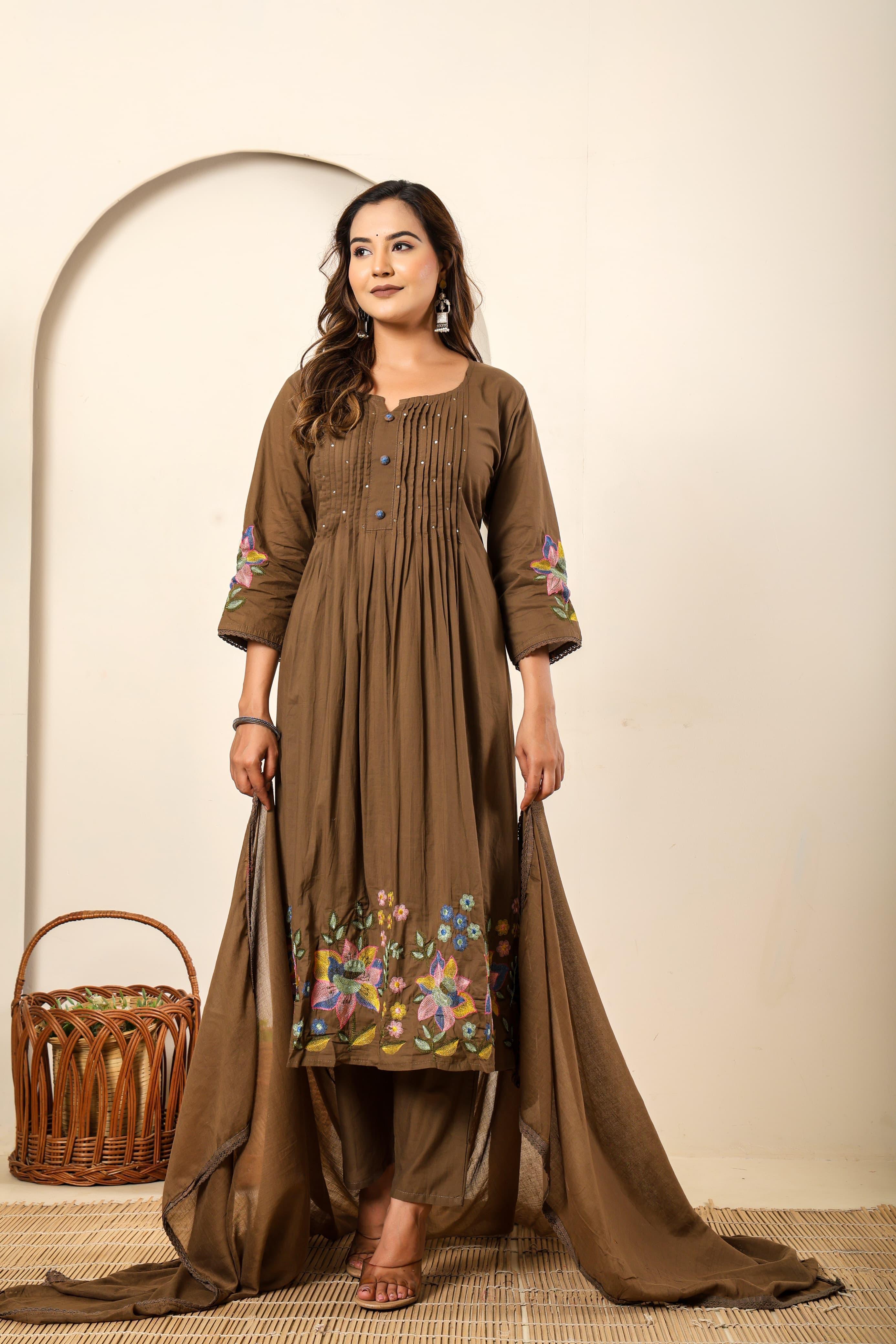 Brown Mul Cotton Anarkali Kurtha 347