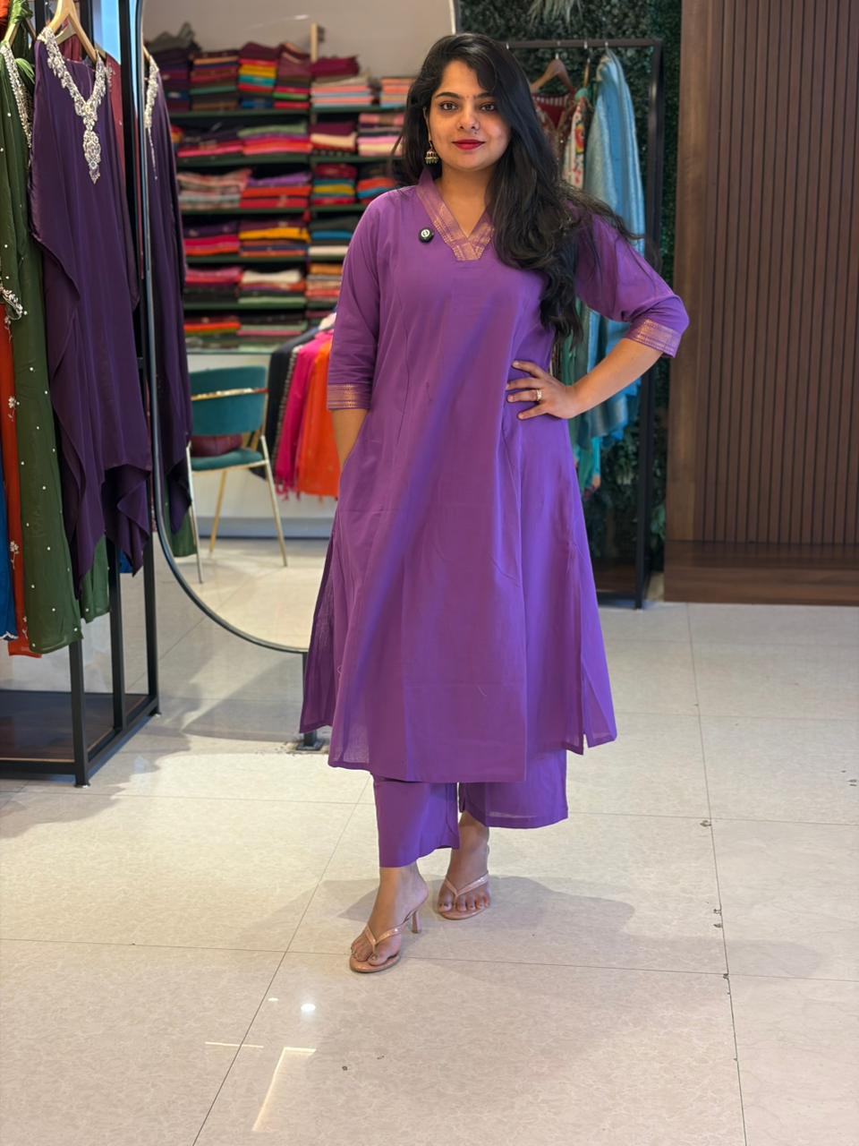 Lavender pure Cotton Cord Set Kurtha 721