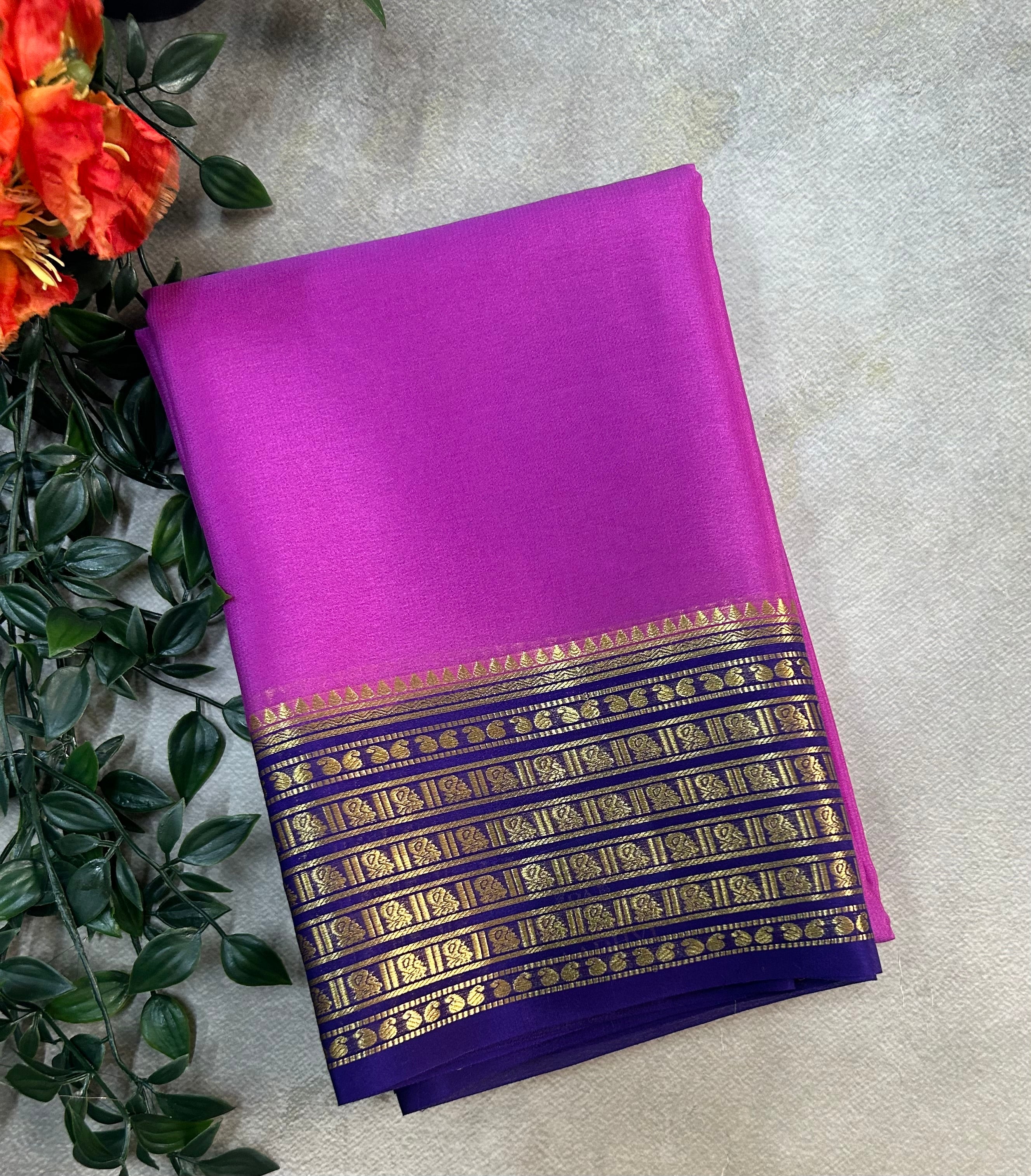 Pink pure Mysore silk saree