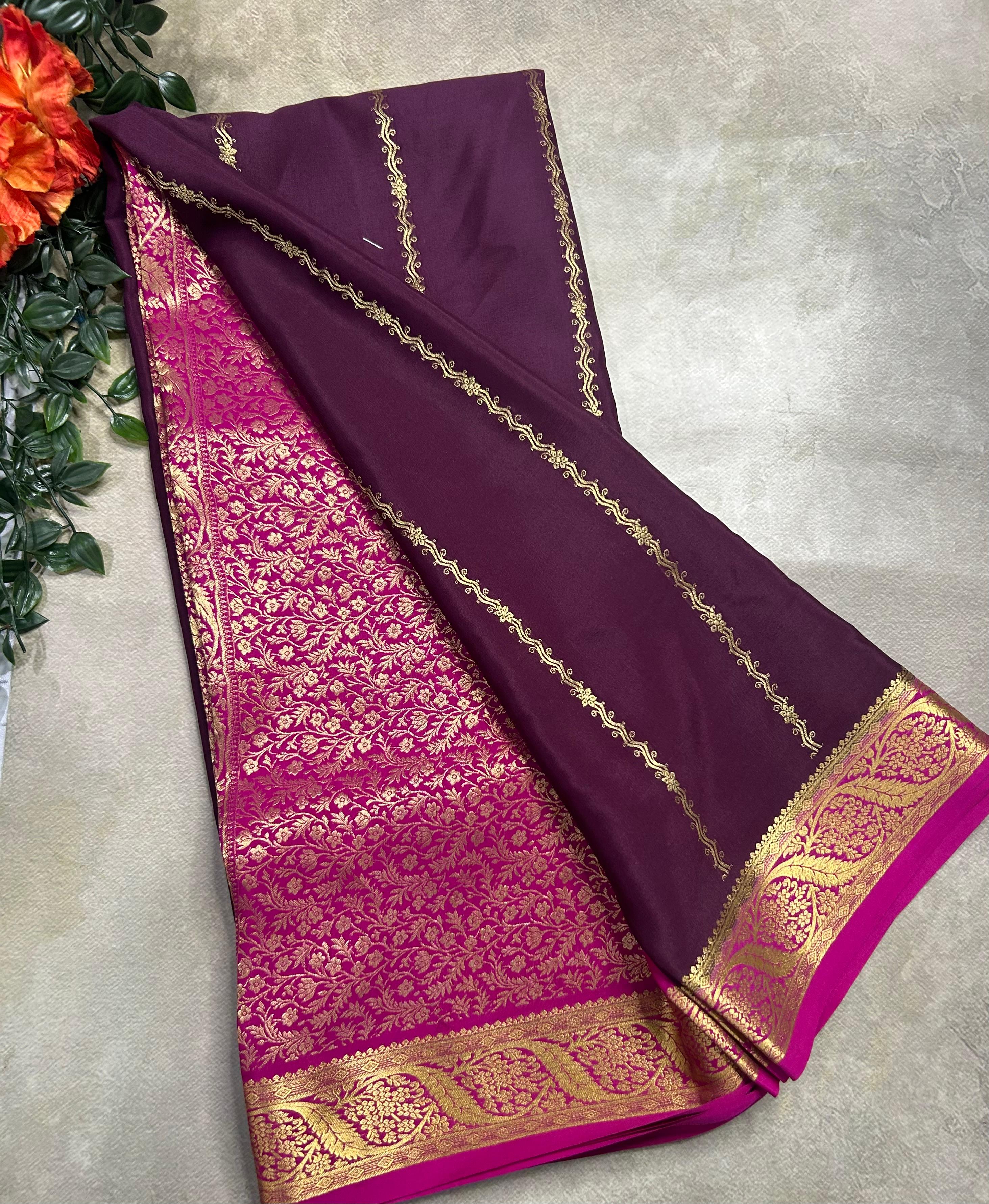 Wine stripes pure Mysore silk 106 saree