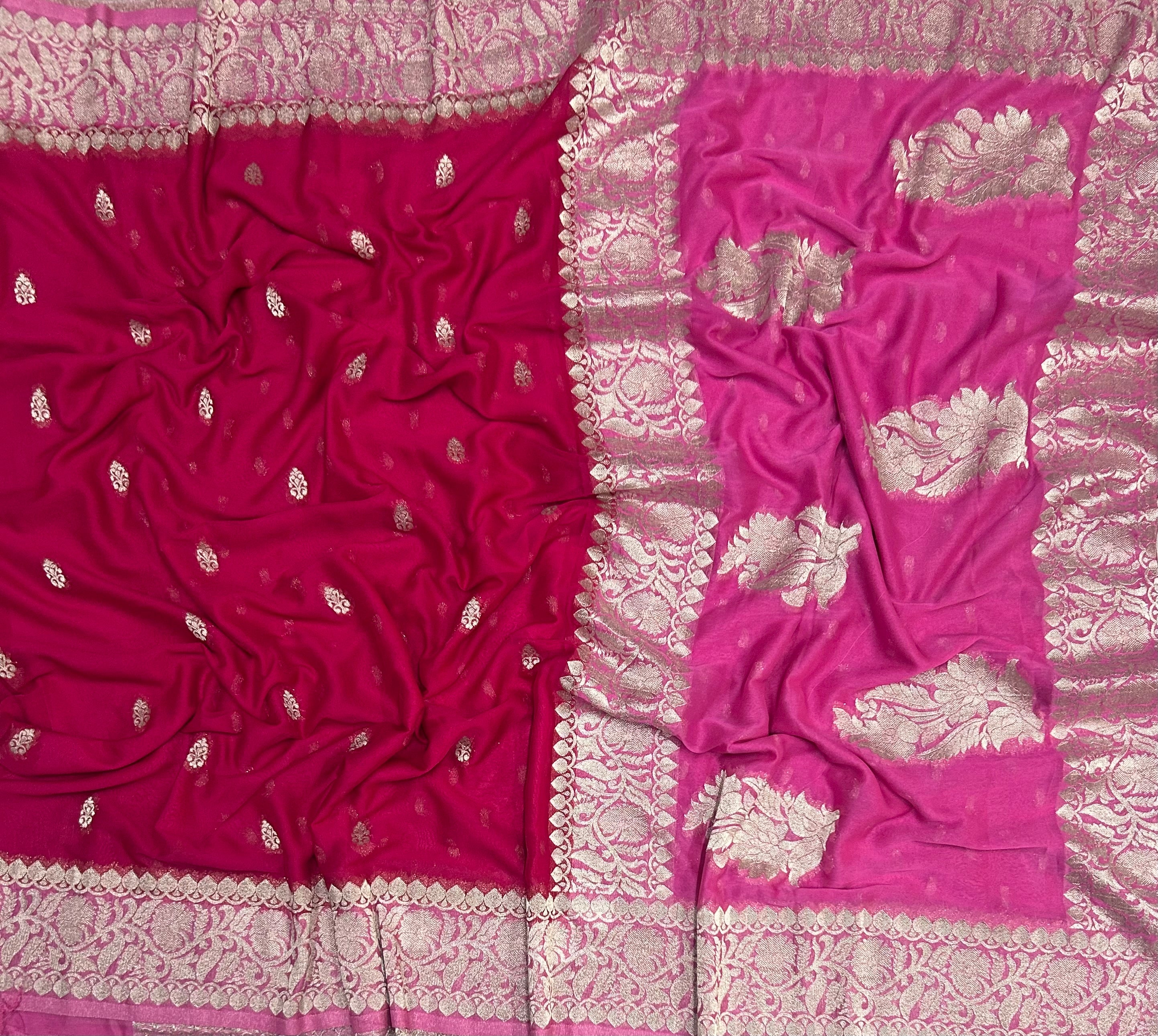 Pink small Butta semi chiffon Benarasi 105 saree