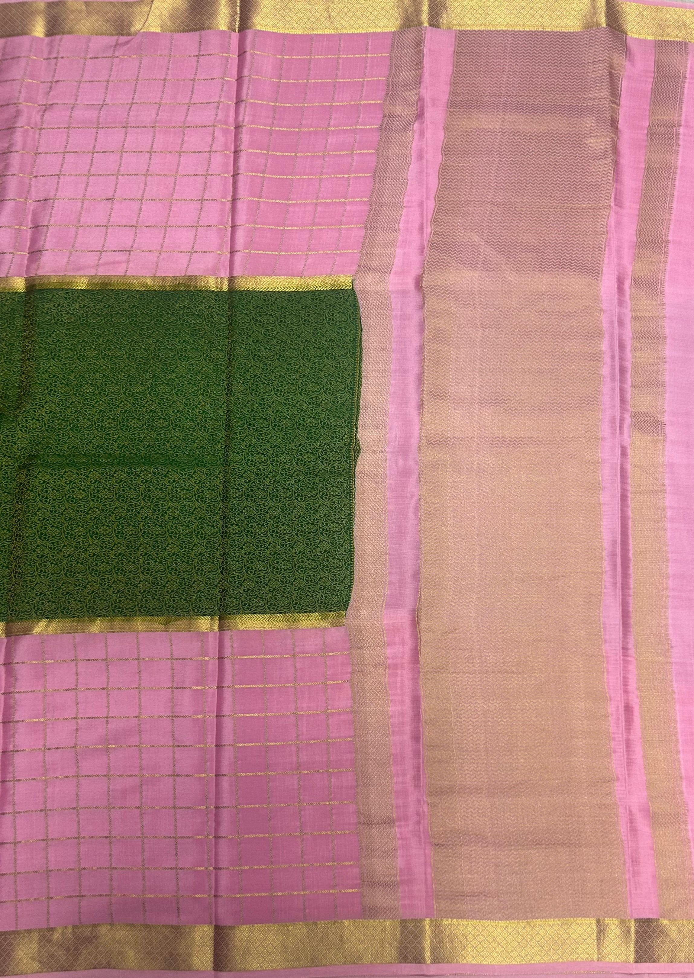 Pastel pink green  pure Mysore crepe silk 103 saree