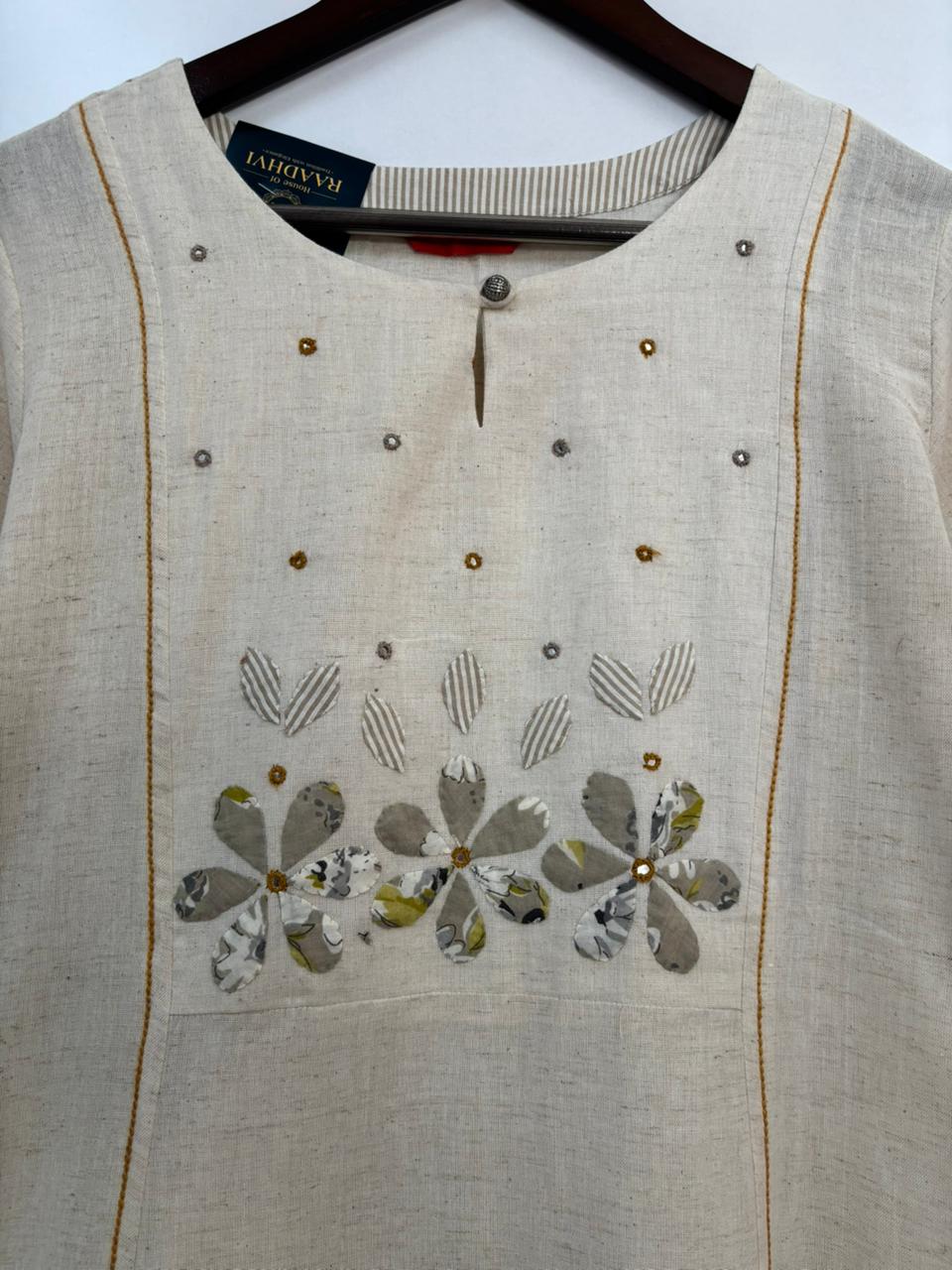 White Linen Cotton Airline Cord Set kurtha 386