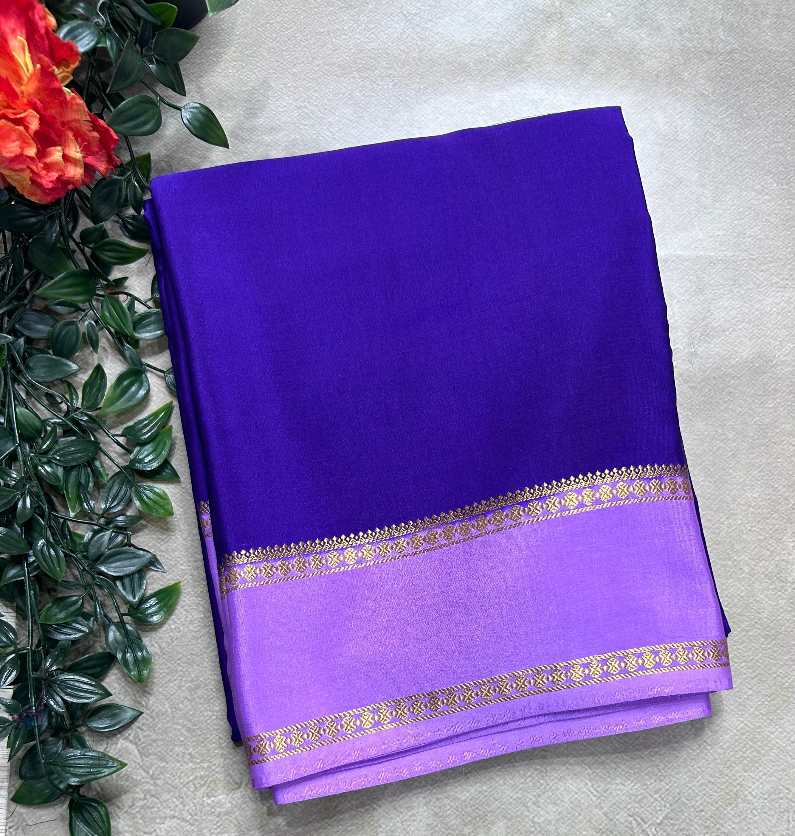 Purple n lilac plain bentex border pure mysore silk saree(BMS105)