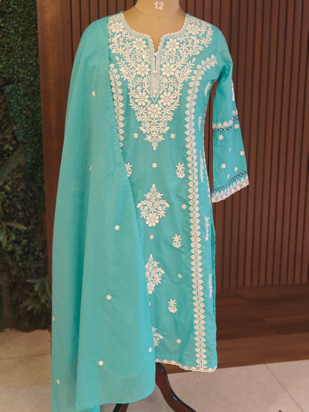 Blue Mul Cotton  Chikankari Work Straight Fit Kurtha 196