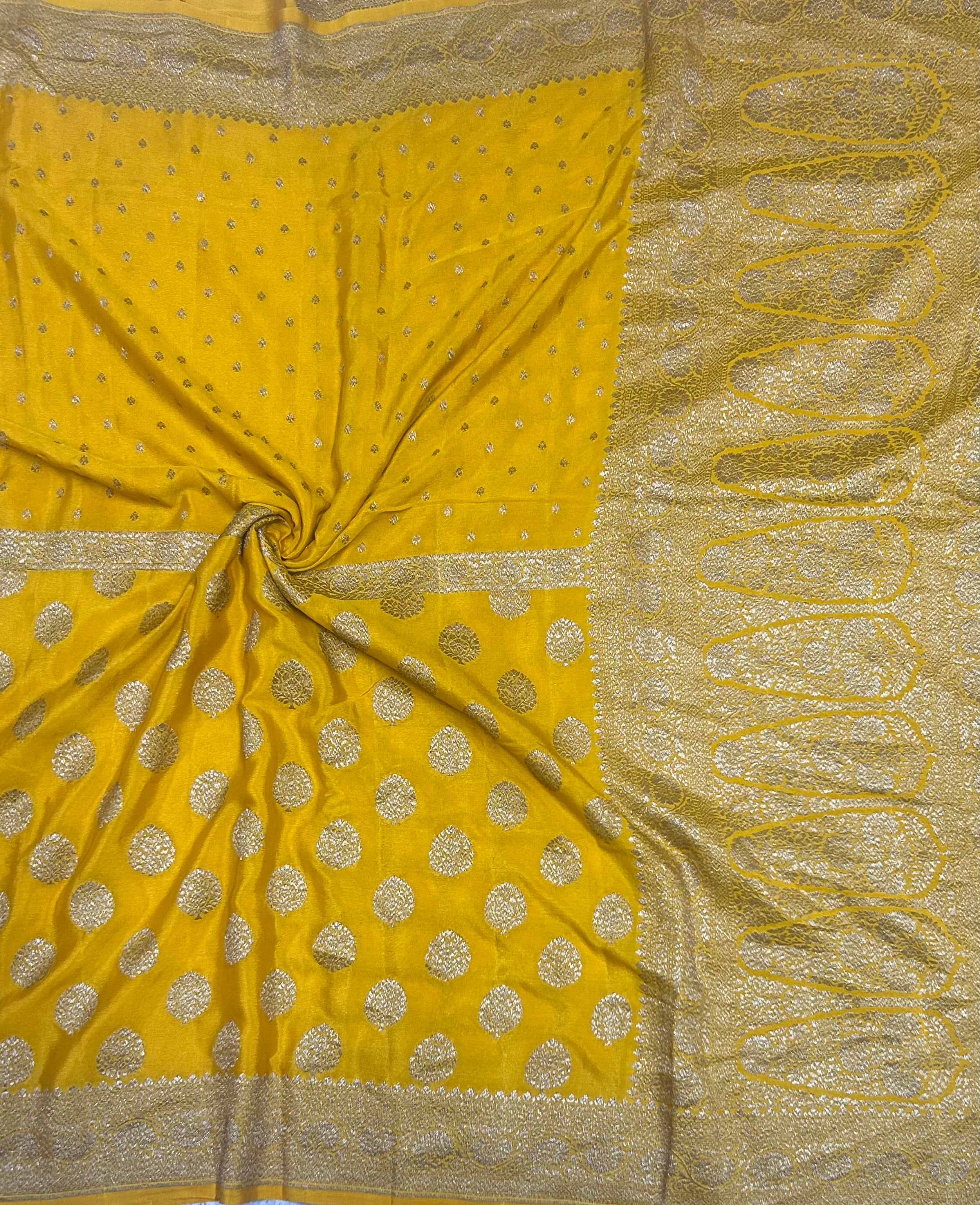 Yellow small n big butta pure benarasi crepe 103 saree