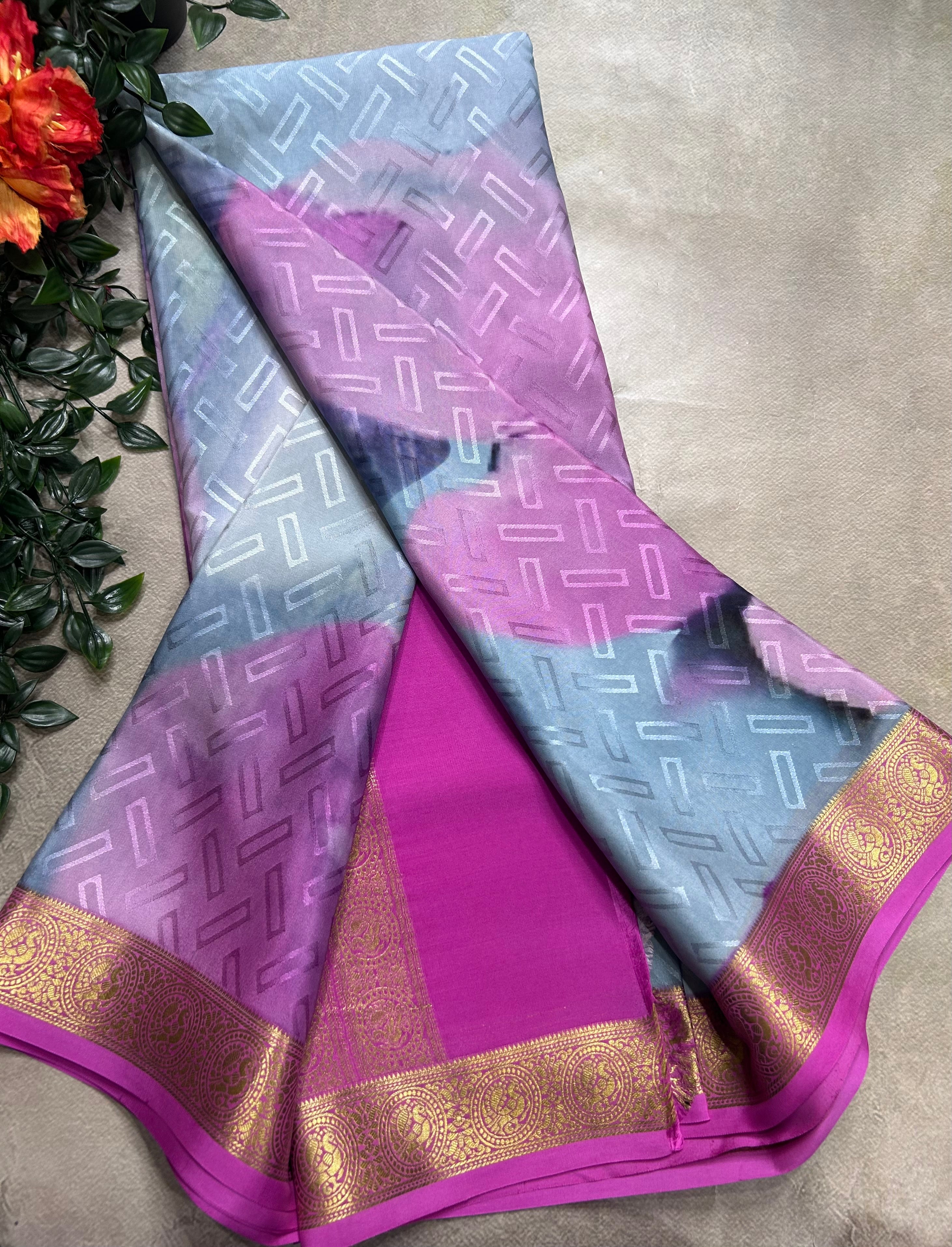 Multicolour digital print pure mysore silk saree(DMS106)