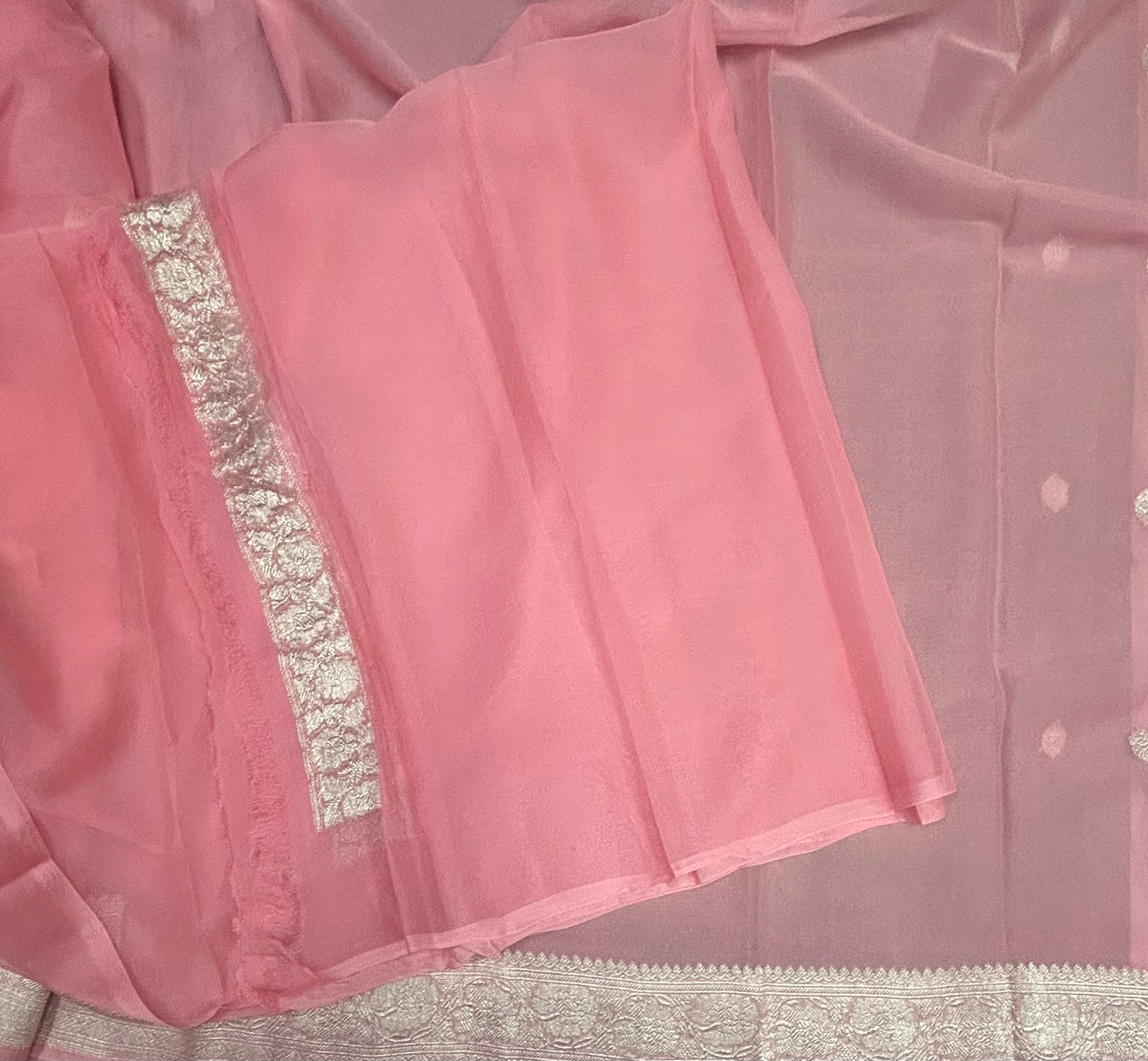Baby pink small butta pure chiffon 104 saree