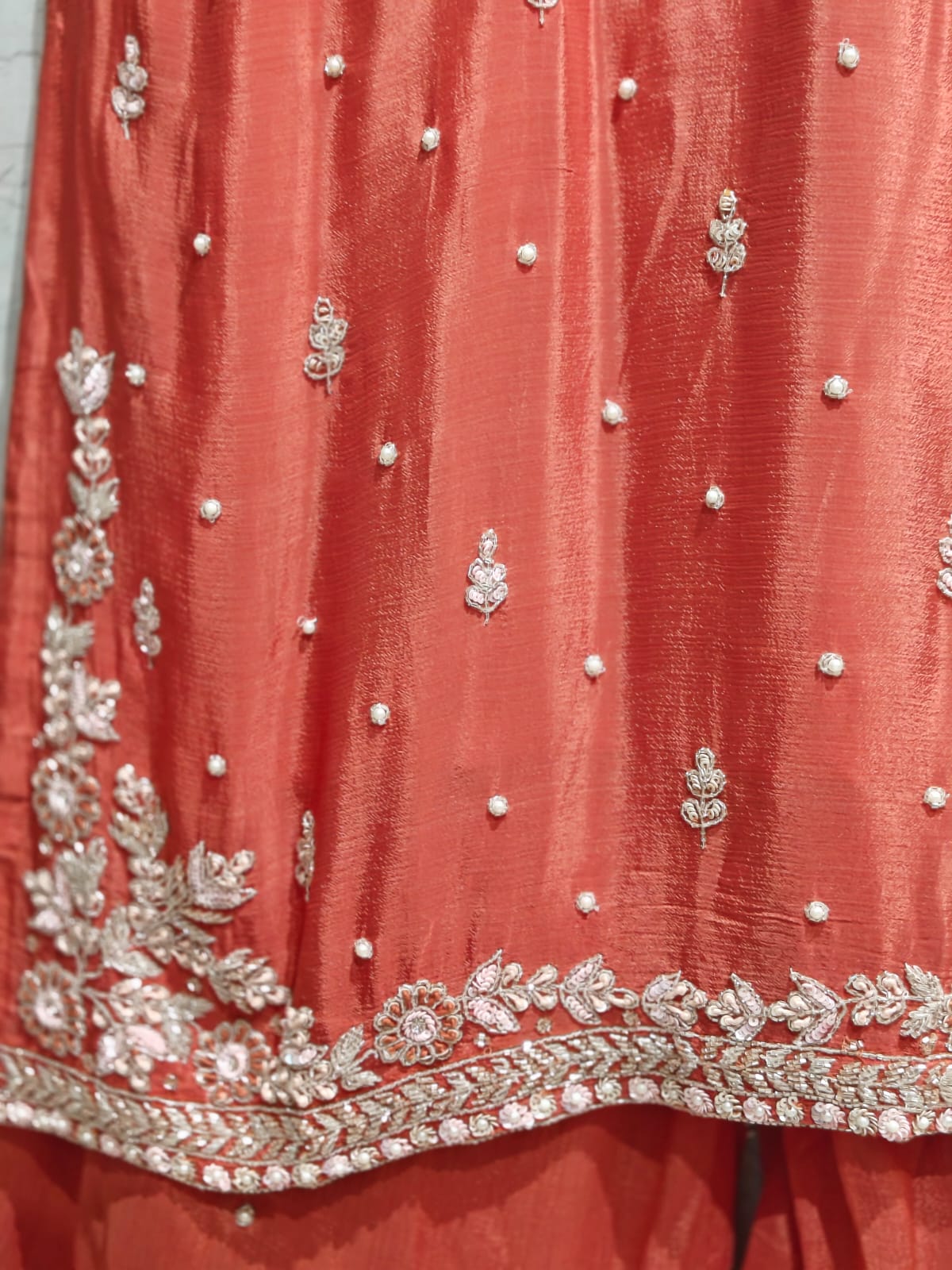 Brike Orange Chinnon Hand Embroidery Sharara Kurtha