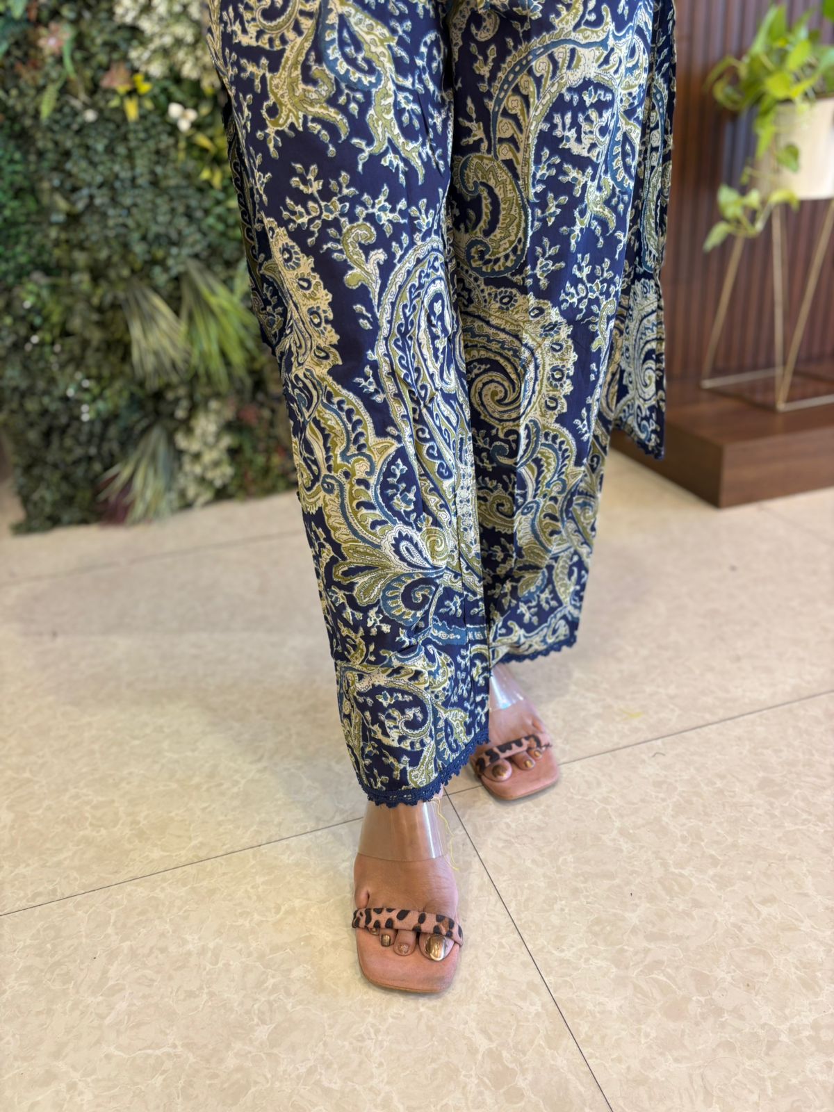 "KALI" Blue & Green Kalamkari Mul Cotton Cord Set Kurtha