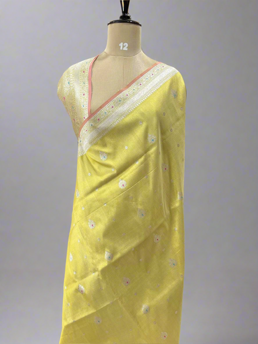 Light yellow pure banaras kora organza saree